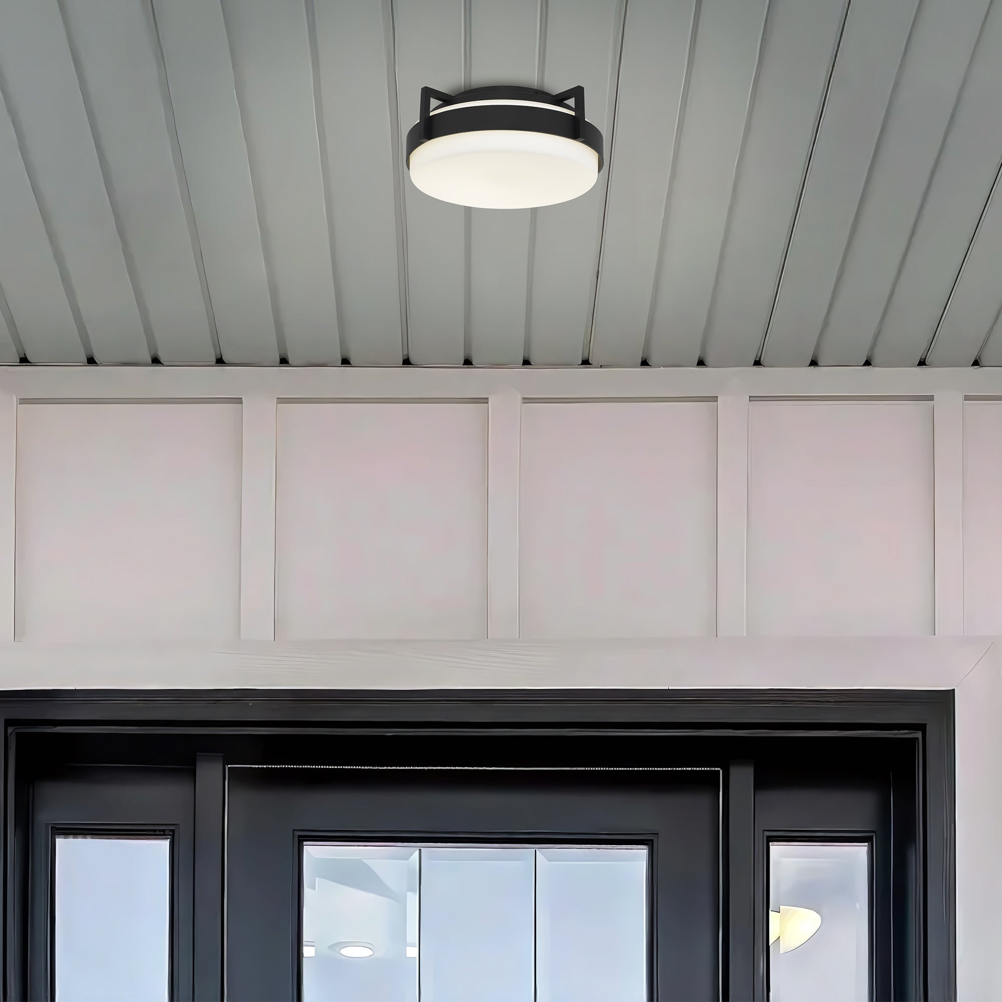 Alteck Ted 12-Inch Black LED Outdoor Flush Mount Light - AFM0085-5CCT-W-BK - Application Interior Image