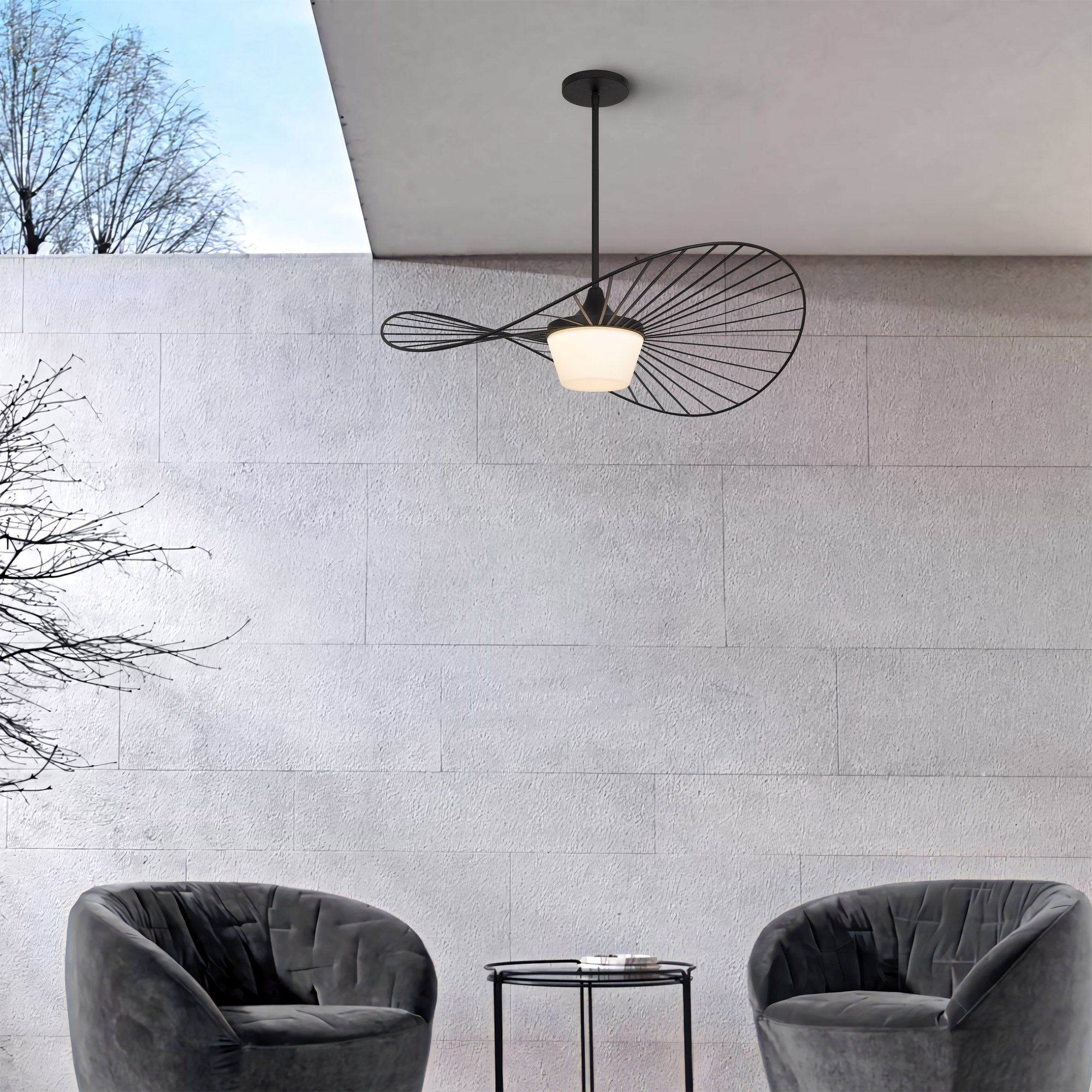 Alteck New Wave 34-Inch Black LED Outdoor Pendant Light - AP0070-5CCT-W-BK - Application Exterior Image