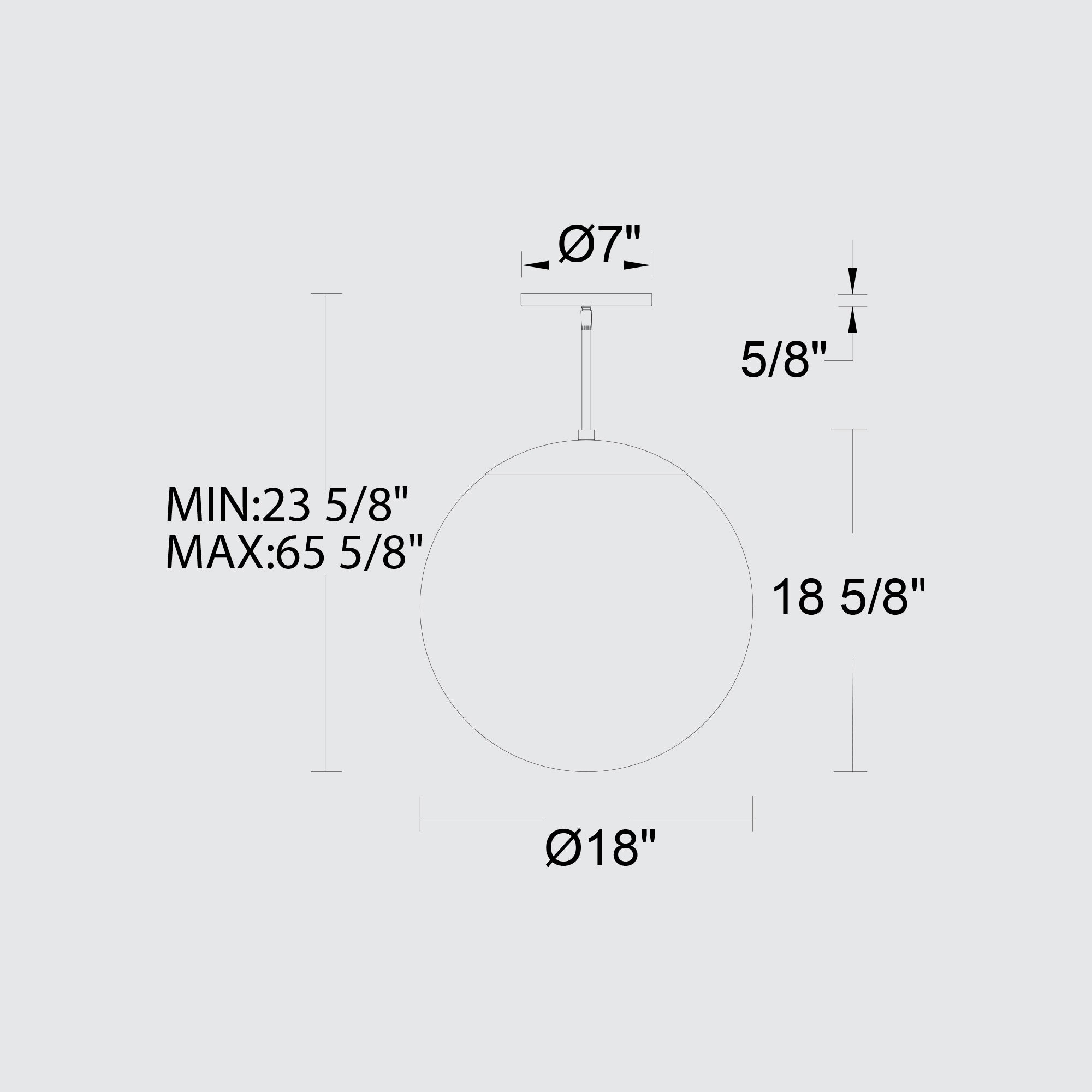 Alteck Rondure 18-Inch Black LED Outdoor Pendant Light - AP0074-5CCT-W-BK - Line Drawing
