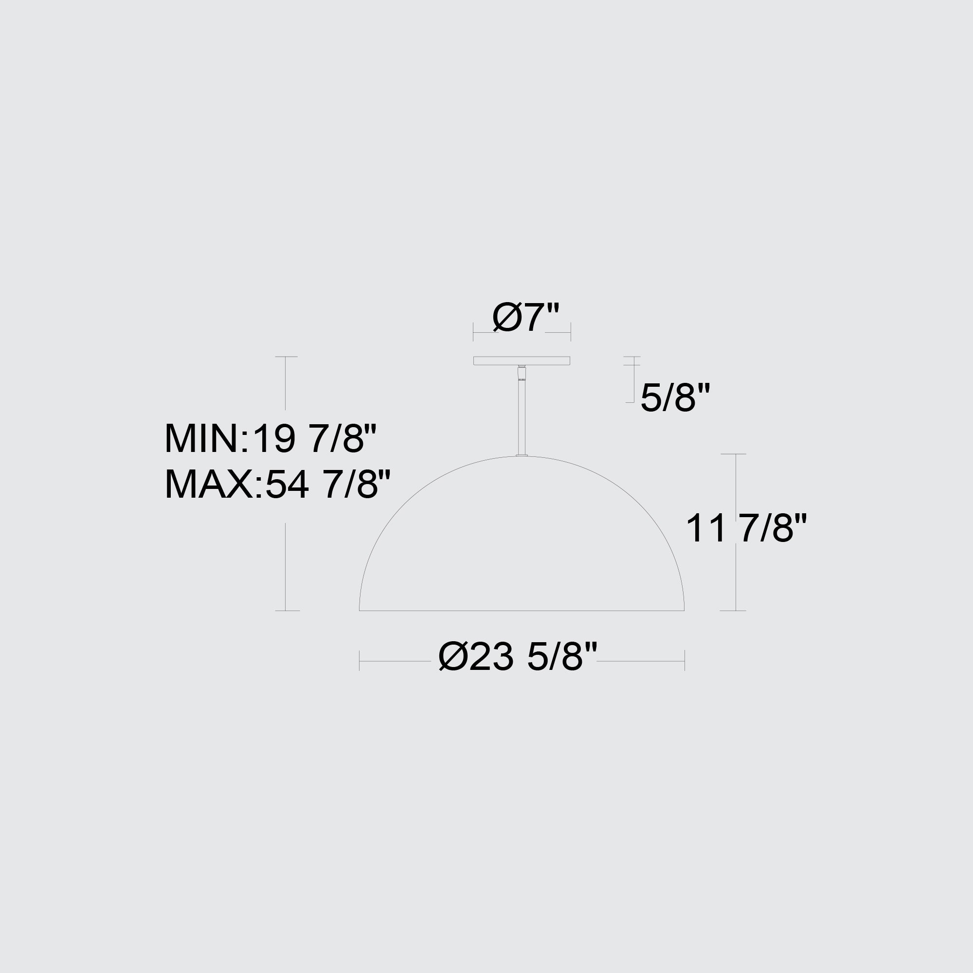 Alteck Half Round 23.625-Inch Black LED Outdoor Pendant Light - AP0083-5CCT-W-BK - Line Drawing