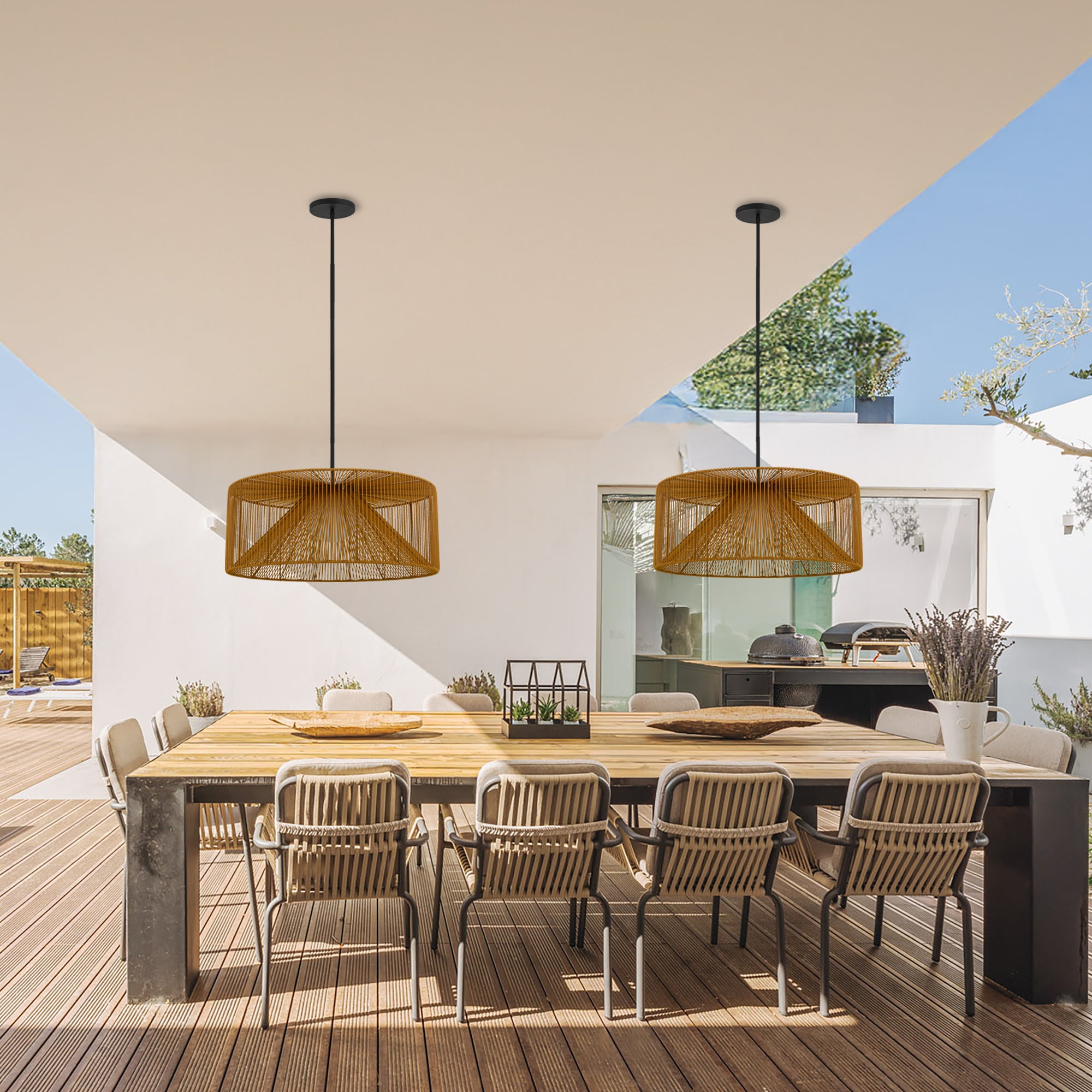 Alteck Key West 30-Inch Black LED Outdoor Pendant Light - AP0150-5CCT-W-BK - Application Exterior Image