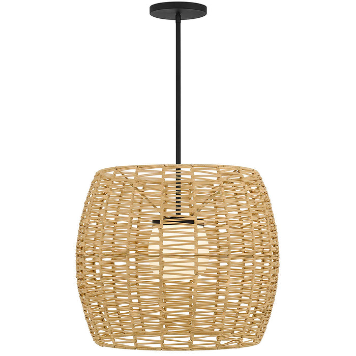 Black outdoor pendant light close-up showing modern cylindrical design — premium exterior outdoor pendant light fixture with LED technology