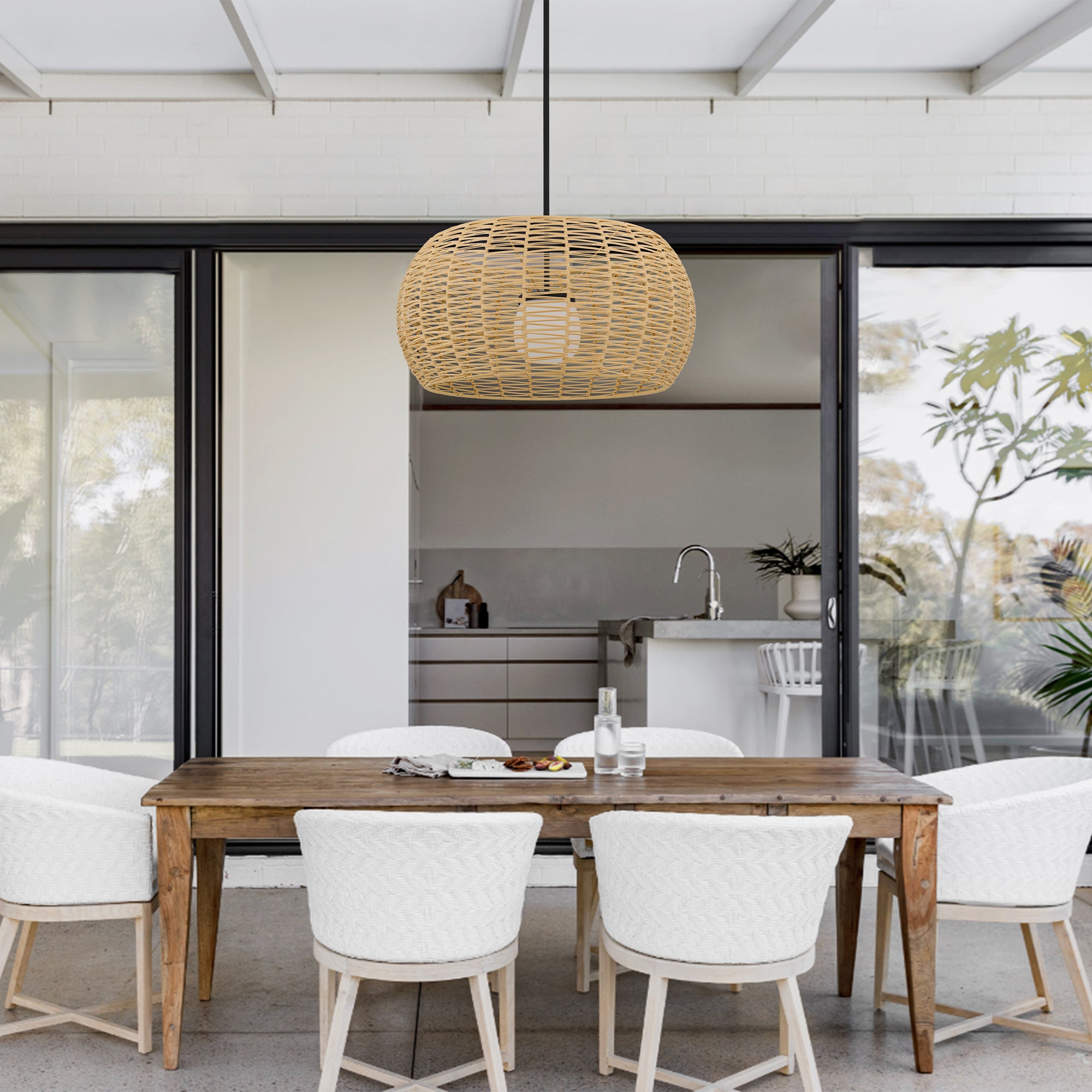 Alteck Aruba 32-Inch Black LED Outdoor Pendant Light - AP0152-5CCT-W-BK - Application Interior Image
