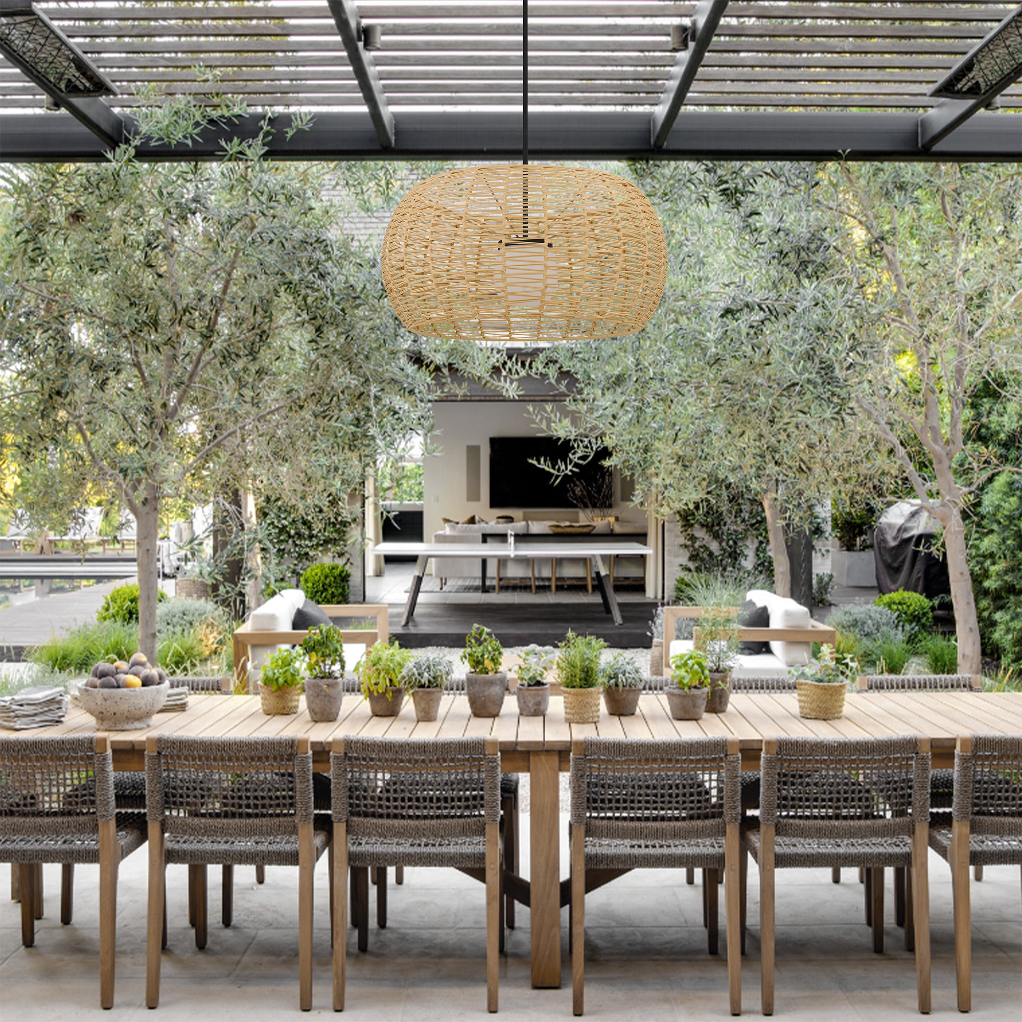Alteck Aruba 32-Inch Black LED Outdoor Pendant Light - AP0152-5CCT-W-BK - Application Exterior Image