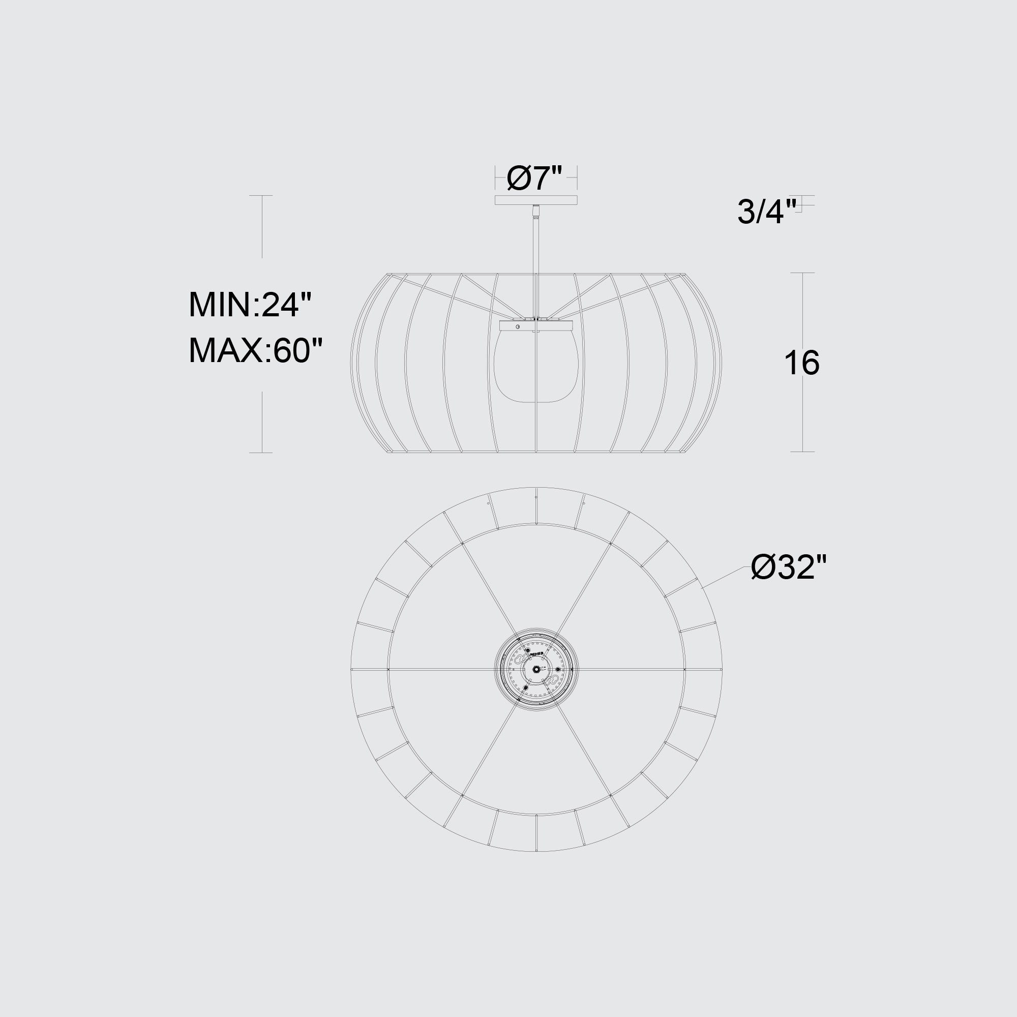 Alteck Aruba 32-Inch Black LED Outdoor Pendant Light - AP0152-5CCT-W-BK - Line Drawing