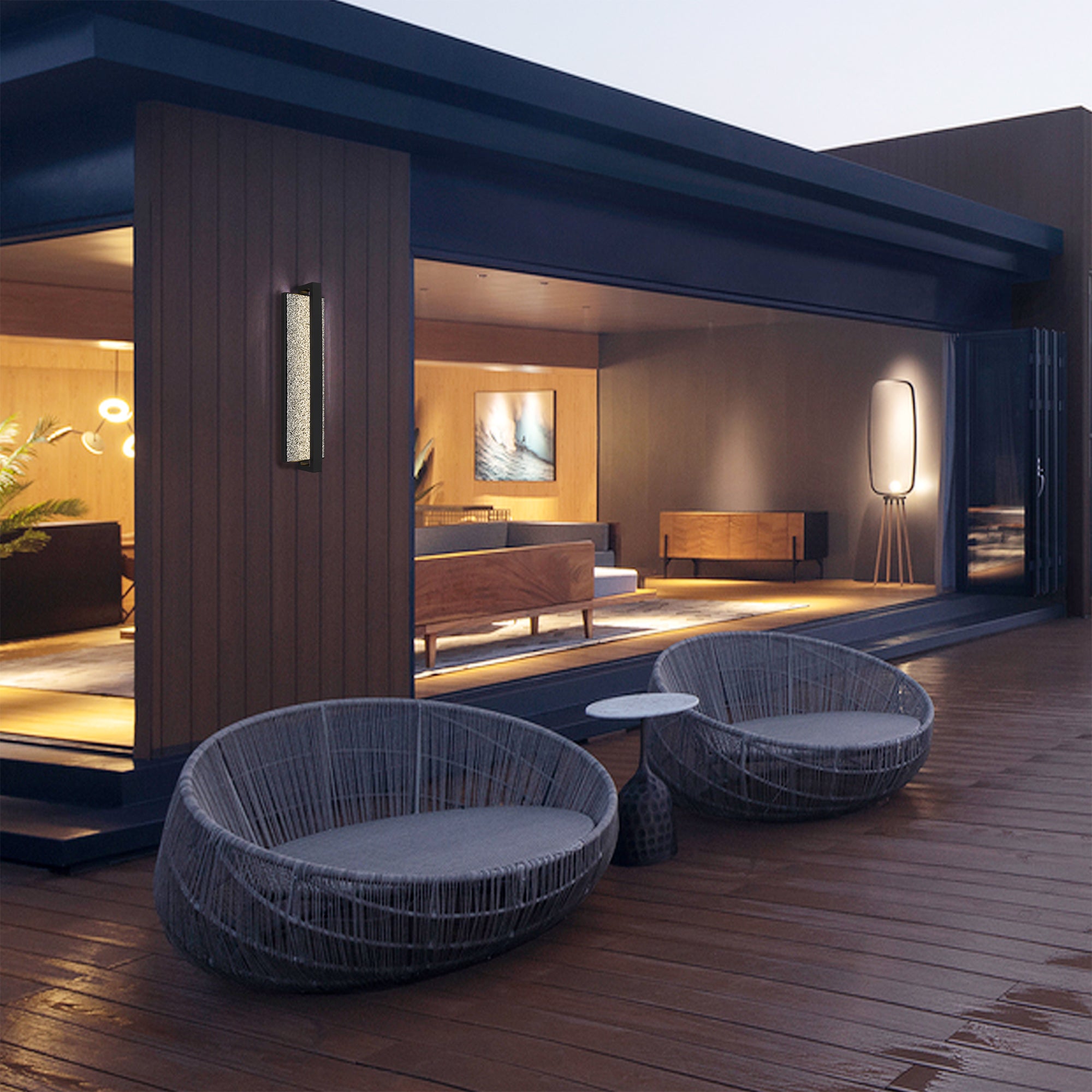 Alteck Seafoam 26-Inch Black 3-CCT LED Outdoor Wall Light - AW0006-3CCT-W-BK - Application Exterior Image