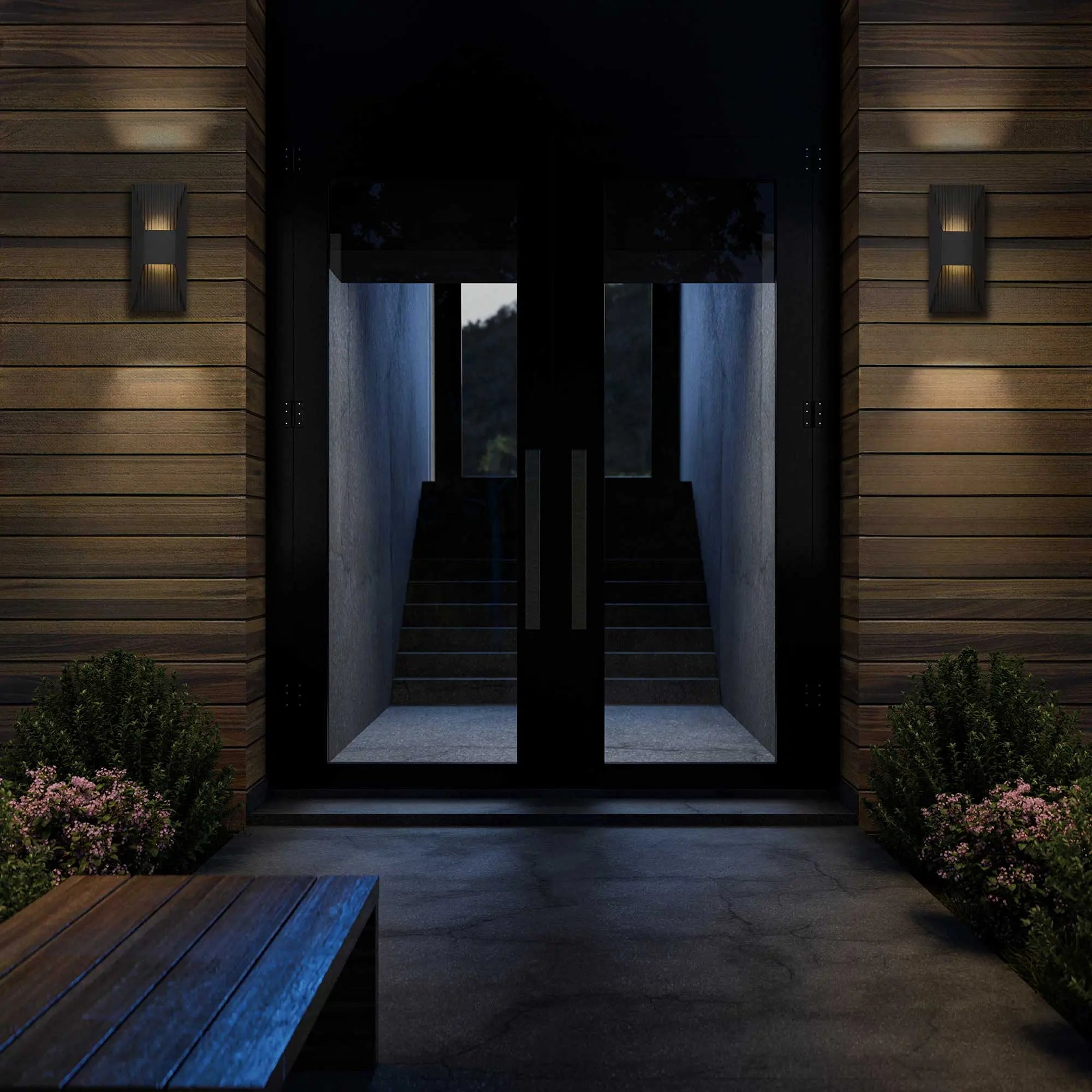 Alteck Ribbed 12-Inch Black 3-CCT LED Outdoor Wall Light - Wet Rated - AW0009-3CCT-W-BK Alteck