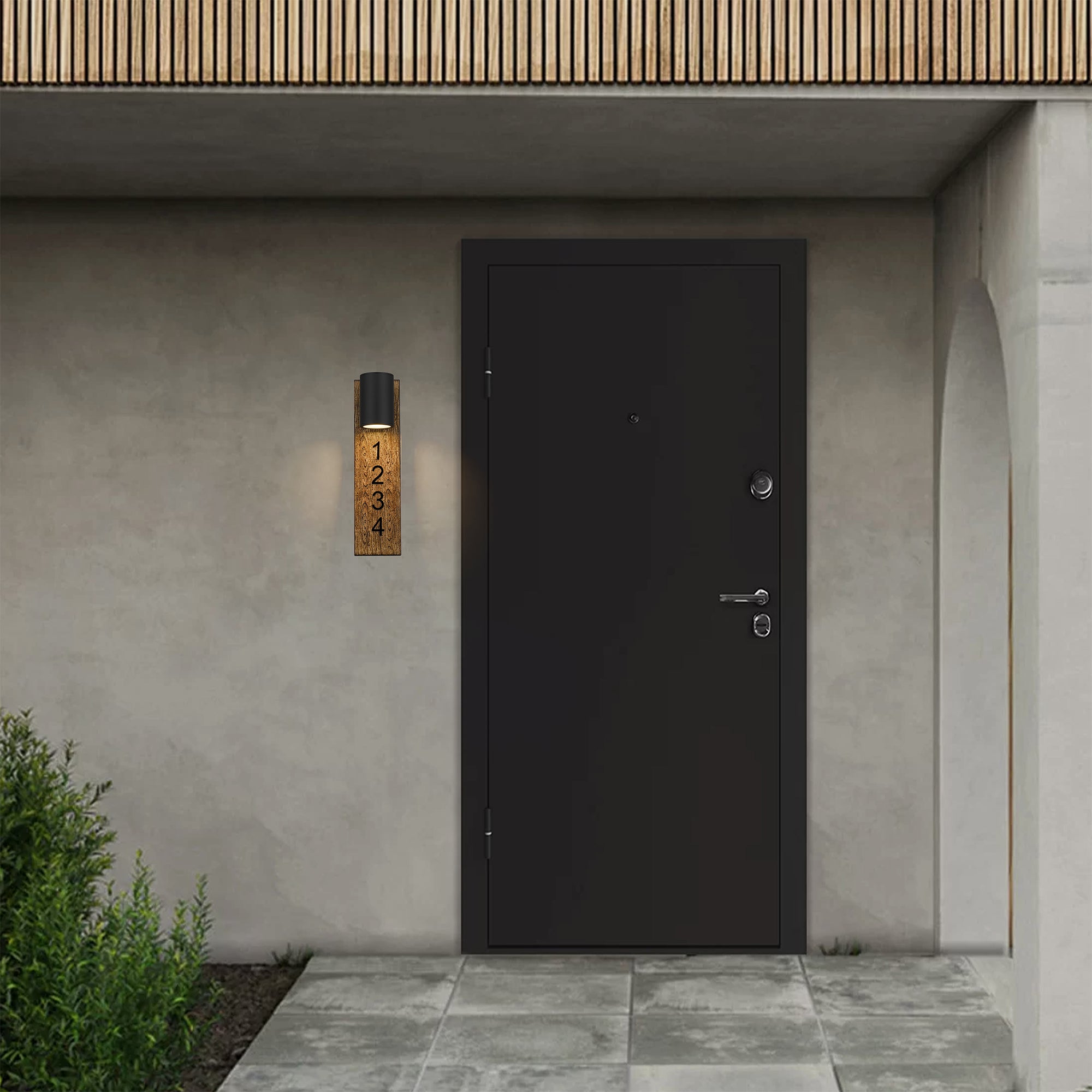Alteck Woodone 19-Inch Black 3-CCT LED Outdoor Wall Light - AW0010-3CCT-W-BK - Application Exterior Image