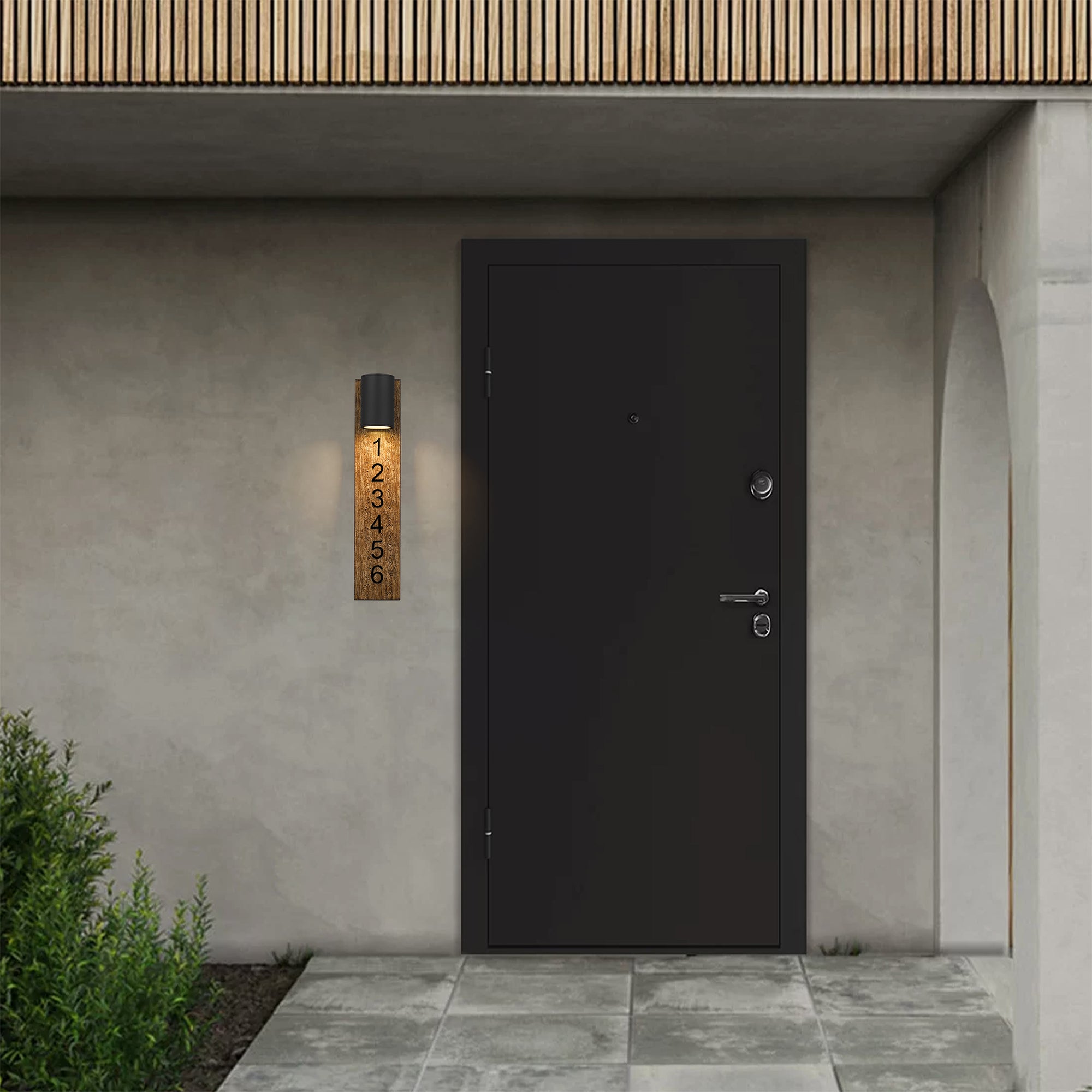 Alteck Woodone 26-Inch Black 3-CCT LED Outdoor Wall Light - AW0011-3CCT-W-BK - Application Exterior Image