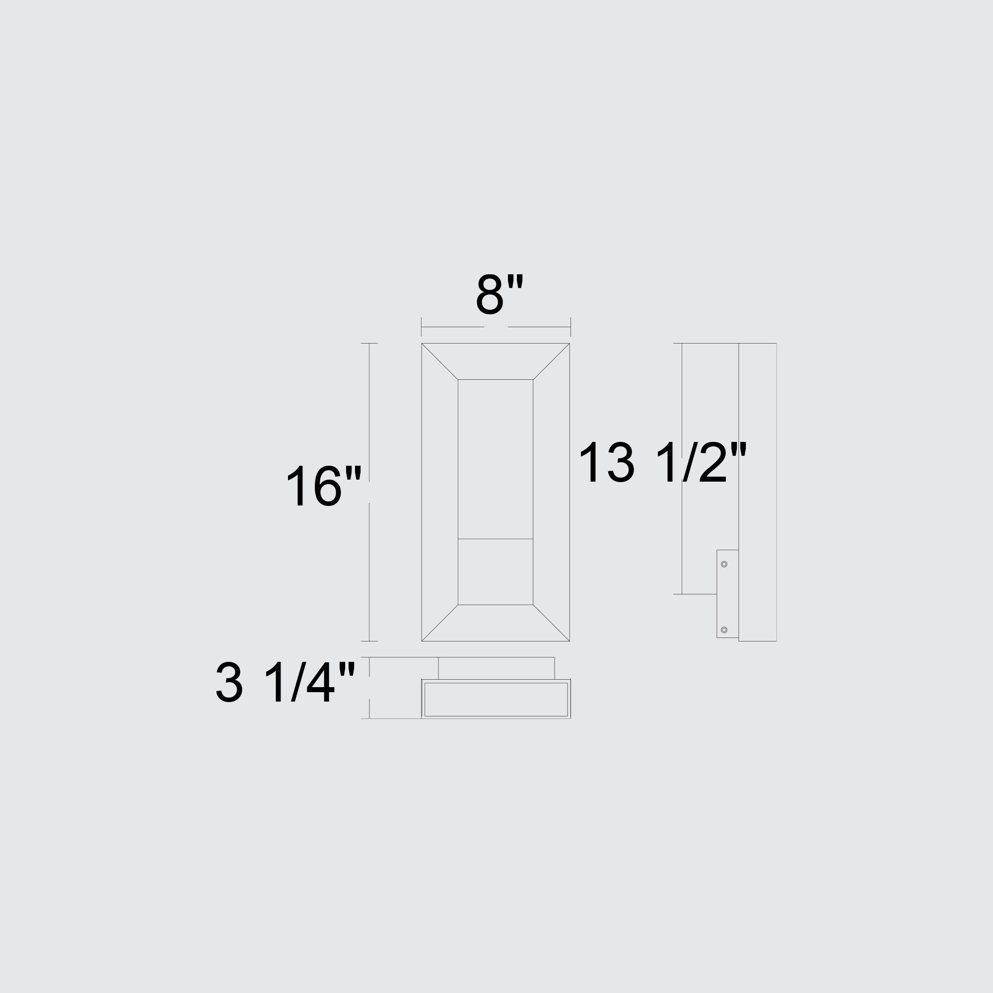 Alteck Paletto 16-Inch Black 3-CCT LED Outdoor Wall Light - AW0033-3CCT-W-BK - Line Drawing