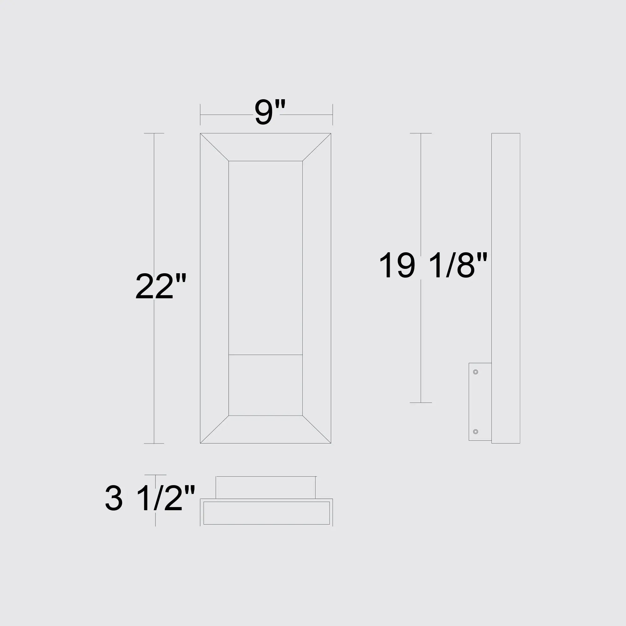 Alteck Paletto 22-Inch Black 3-CCT LED Outdoor Wall Light - AW0034-3CCT-W-BK - Line Drawing
