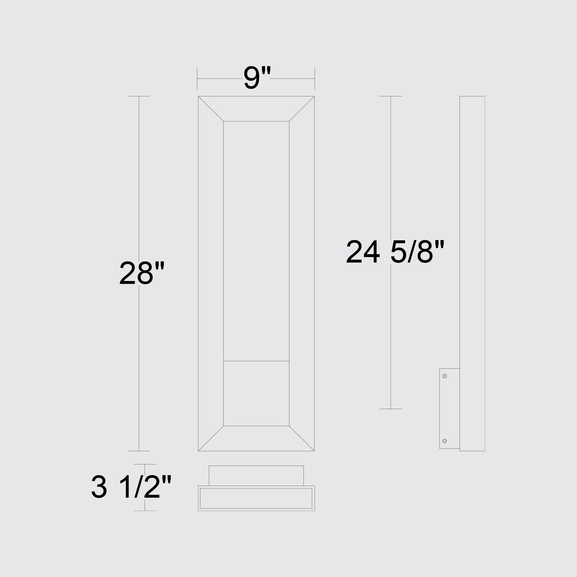 Alteck Paletto 28-Inch Black 3-CCT LED Outdoor Wall Light - AW0035-3CCT-W-BK - Line Drawing