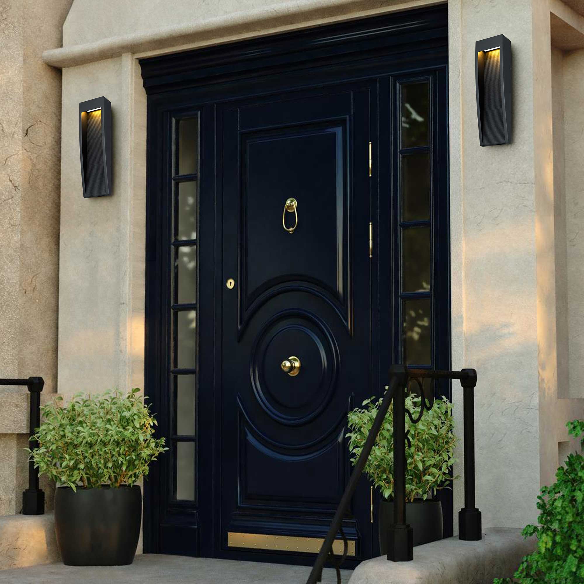 Alteck Taper 16-Inch Black 3-CCT LED Outdoor Wall Light - AW0039-3CCT-W-BK - Application Exterior Image