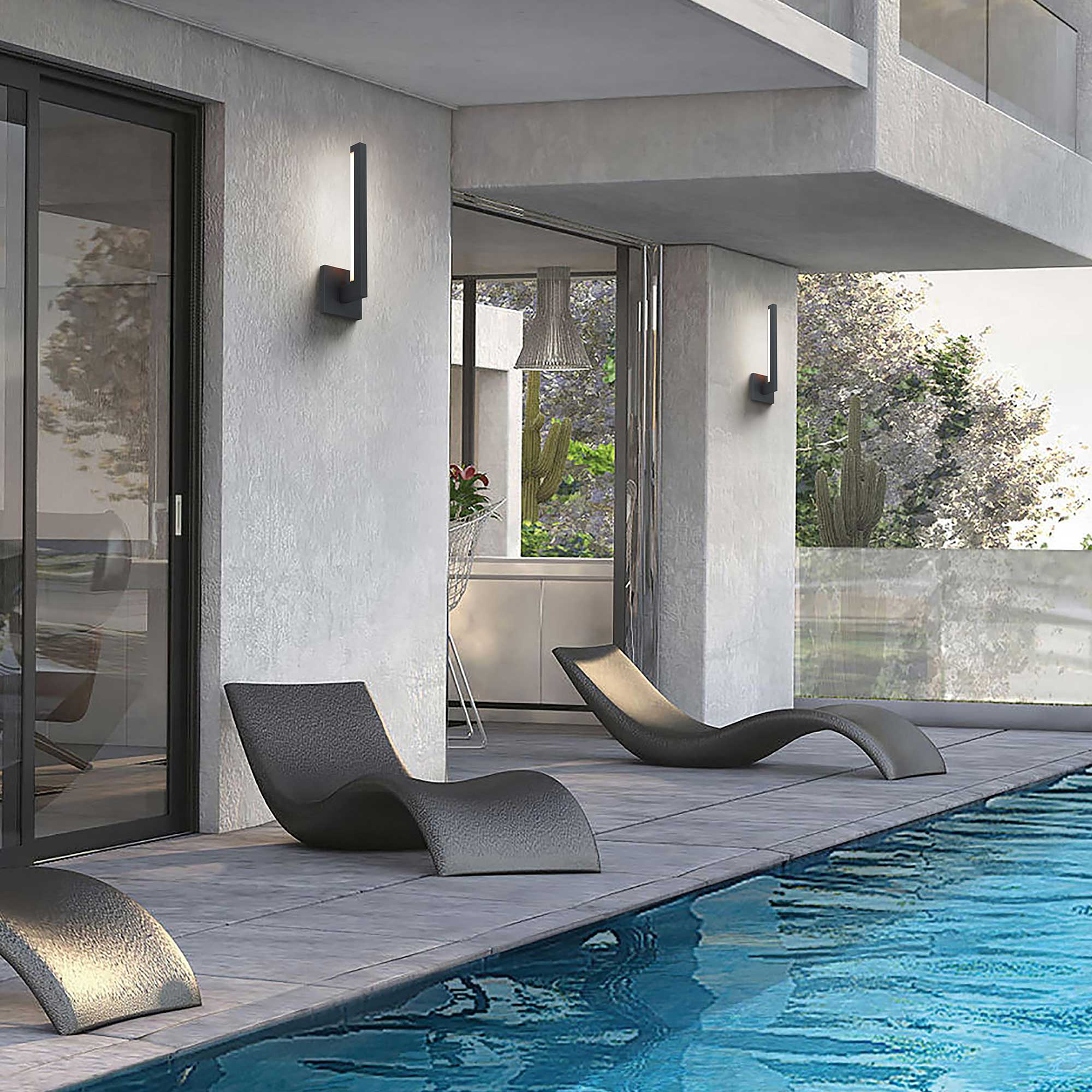 Alteck Lana 18-Inch Black 3-CCT LED Outdoor Wall Light - AW0040-3CCT-W-BK - Application Exterior Image