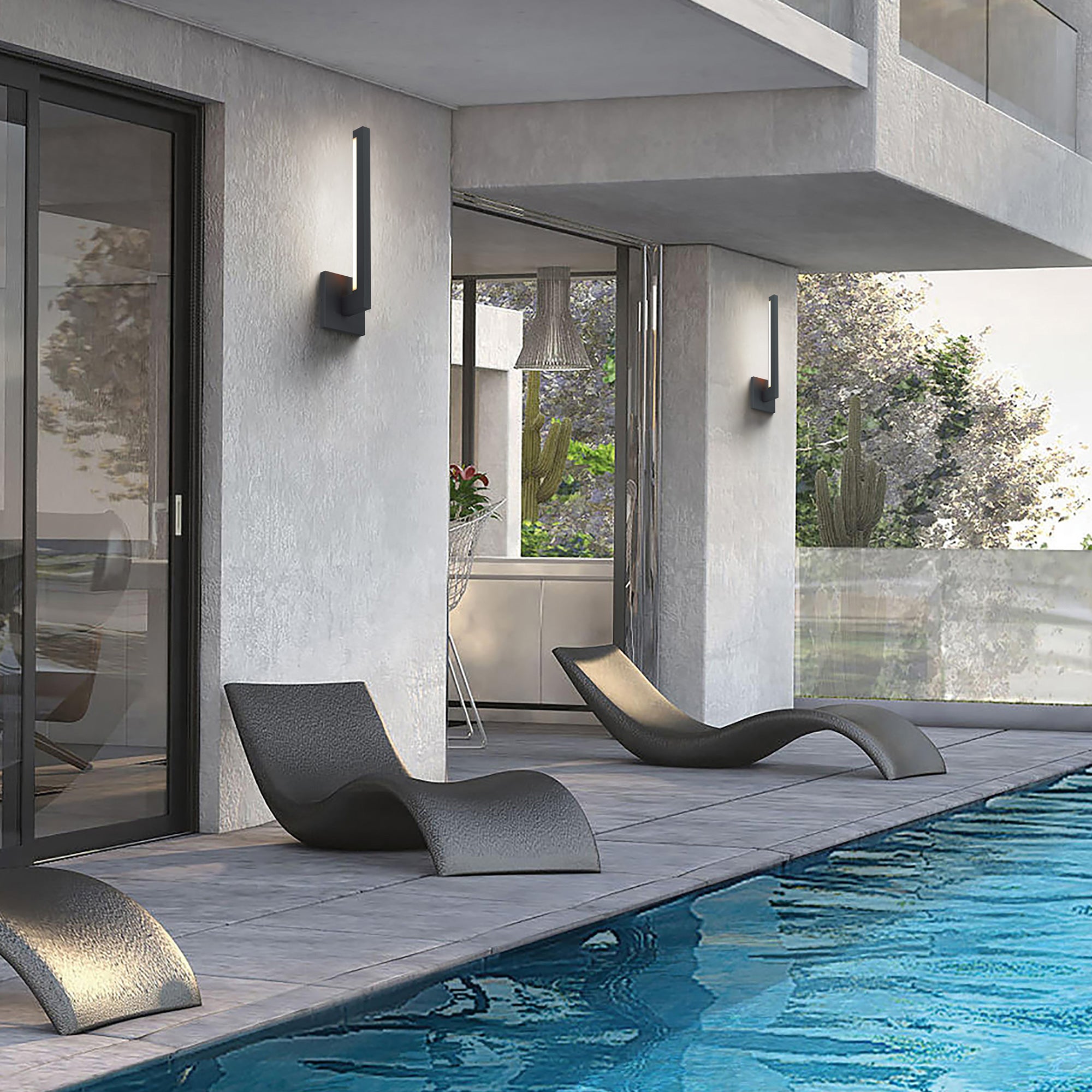 Alteck Lana 24-Inch Black 3-CCT LED Outdoor Wall Light - AW0041-3CCT-W-BK - Application Exterior Image