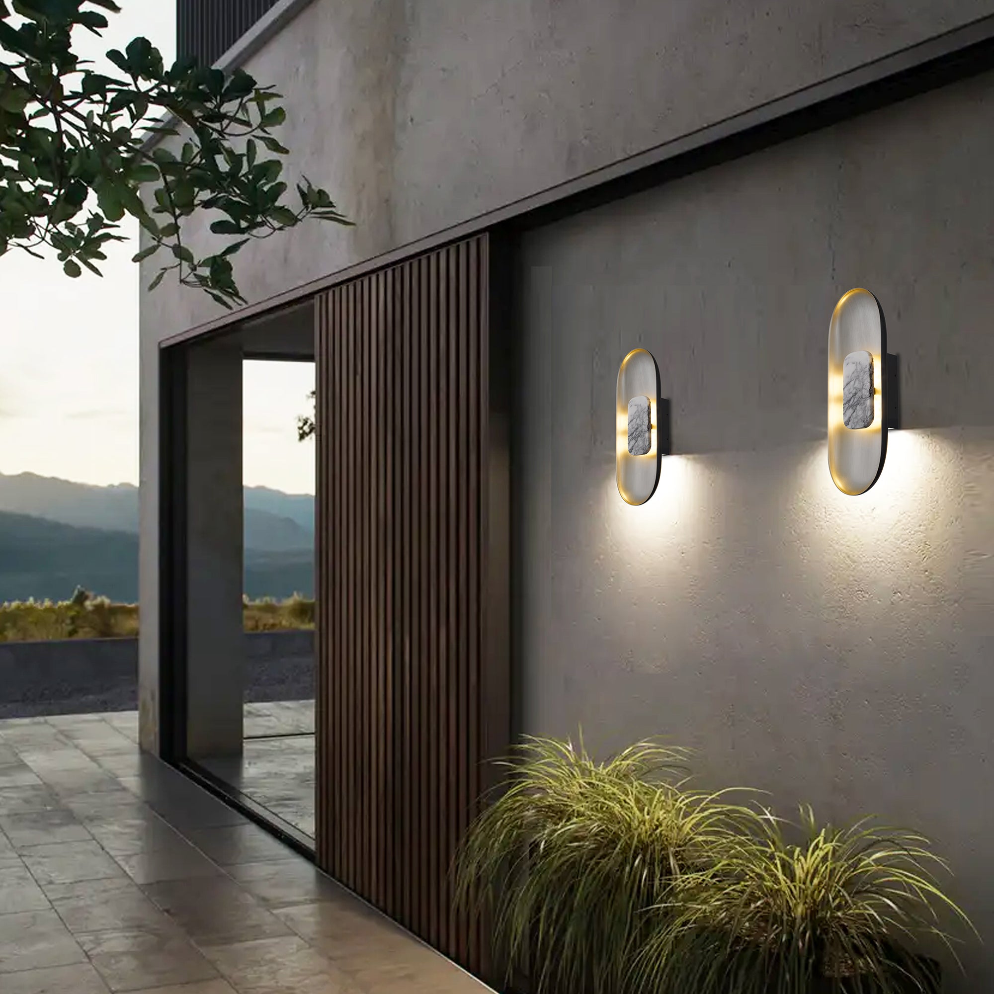 Alteck Marilyn 20-Inch Black 3-CCT LED Outdoor Wall Light - AW0042-3CCT-W-BK/BA - Application Exterior Image
