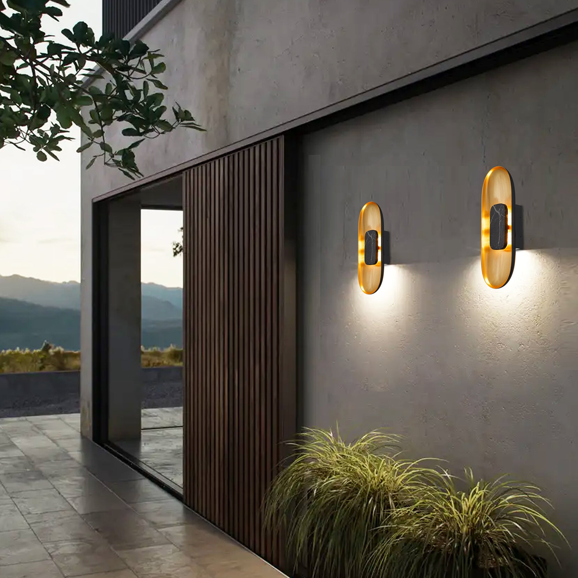 Alteck Marilyn 20-Inch Black 3-CCT LED Outdoor Wall Light - AW0042-3CCT-W-BK/BB - Application Exterior Image
