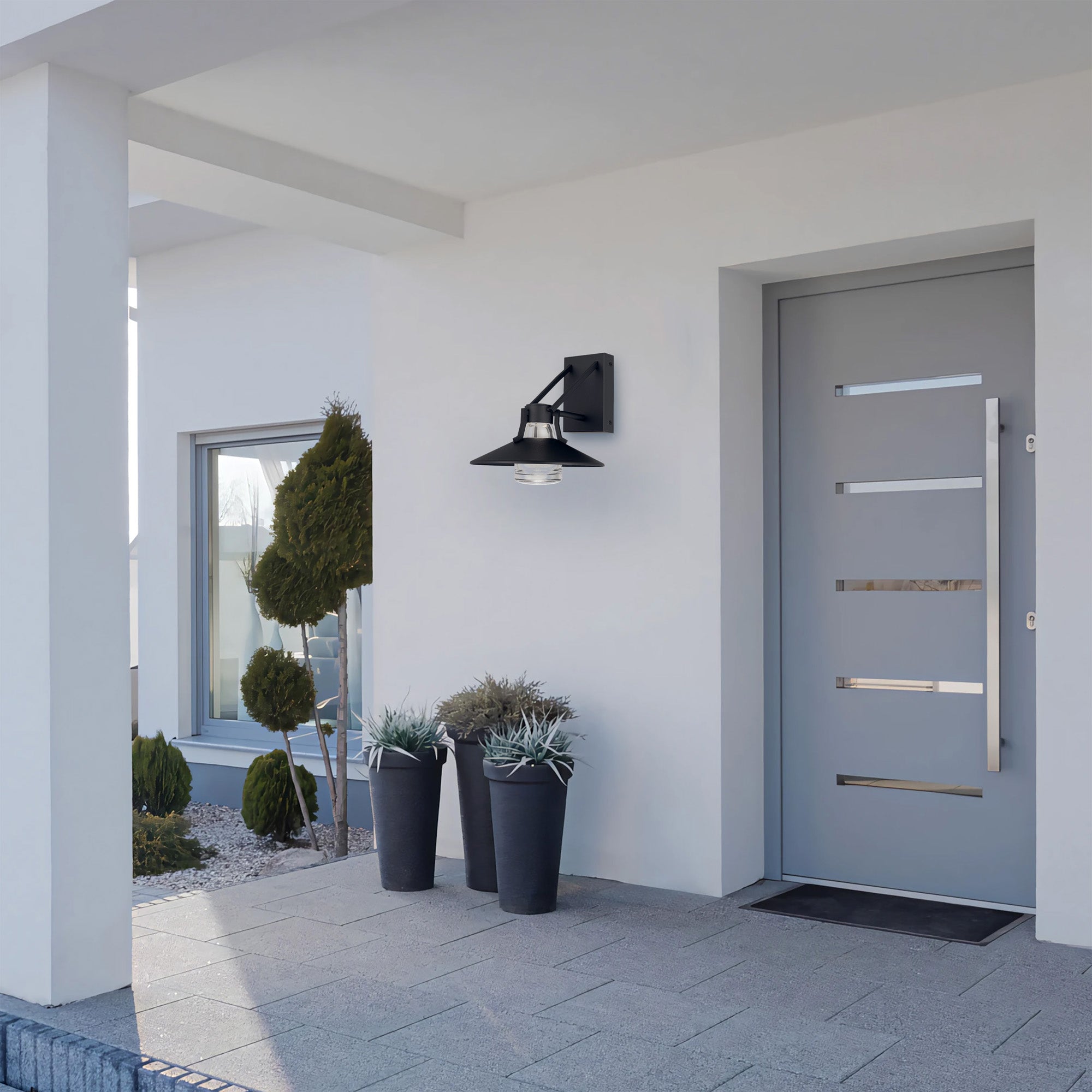 Alteck Radiant 10.5-Inch Black 3-CCT LED Outdoor Wall Light - AW0044-3CCT-W-BK - Application Exterior Image