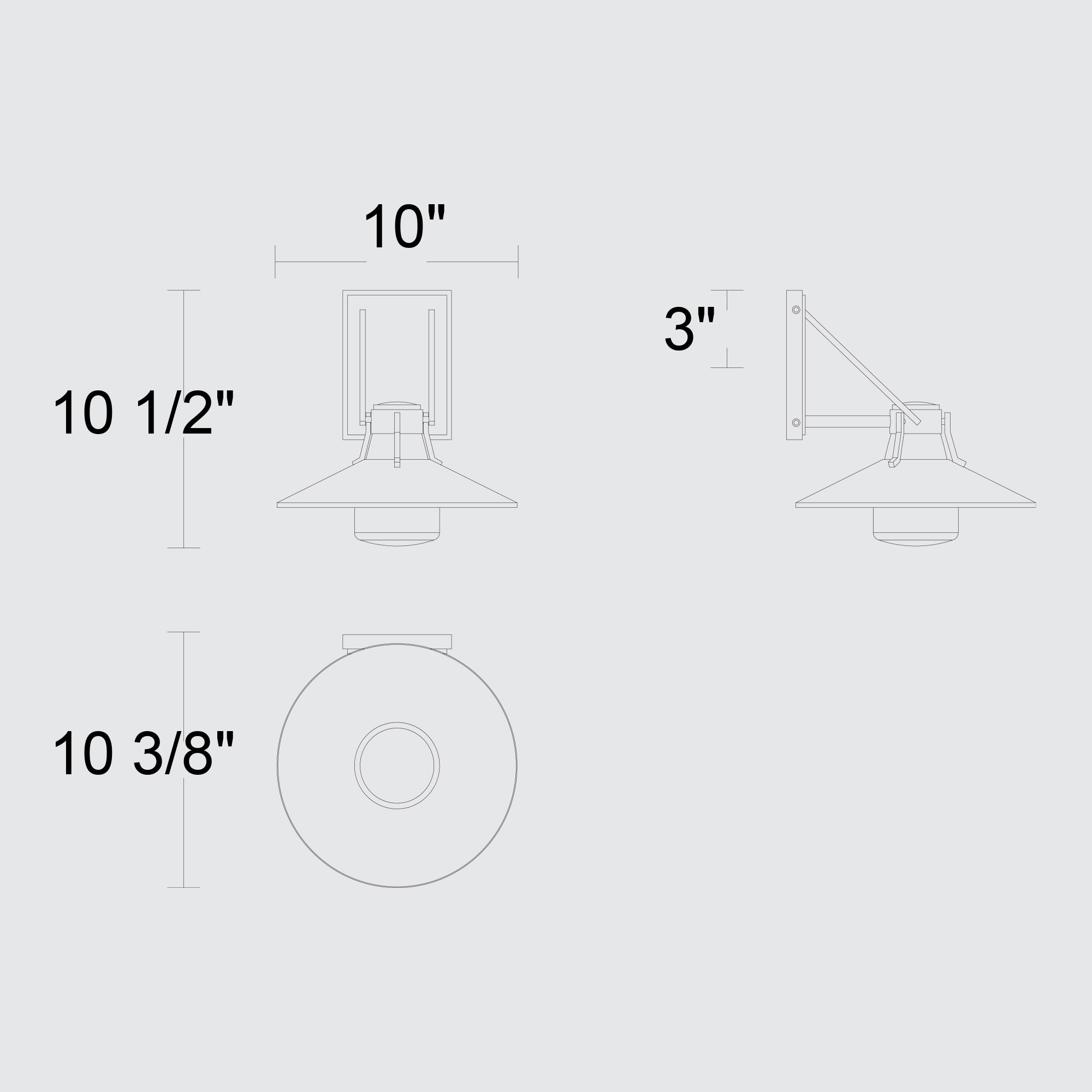Alteck Radiant 10.5-Inch Black 3-CCT LED Outdoor Wall Light - AW0044-3CCT-W-BK - Line Drawing
