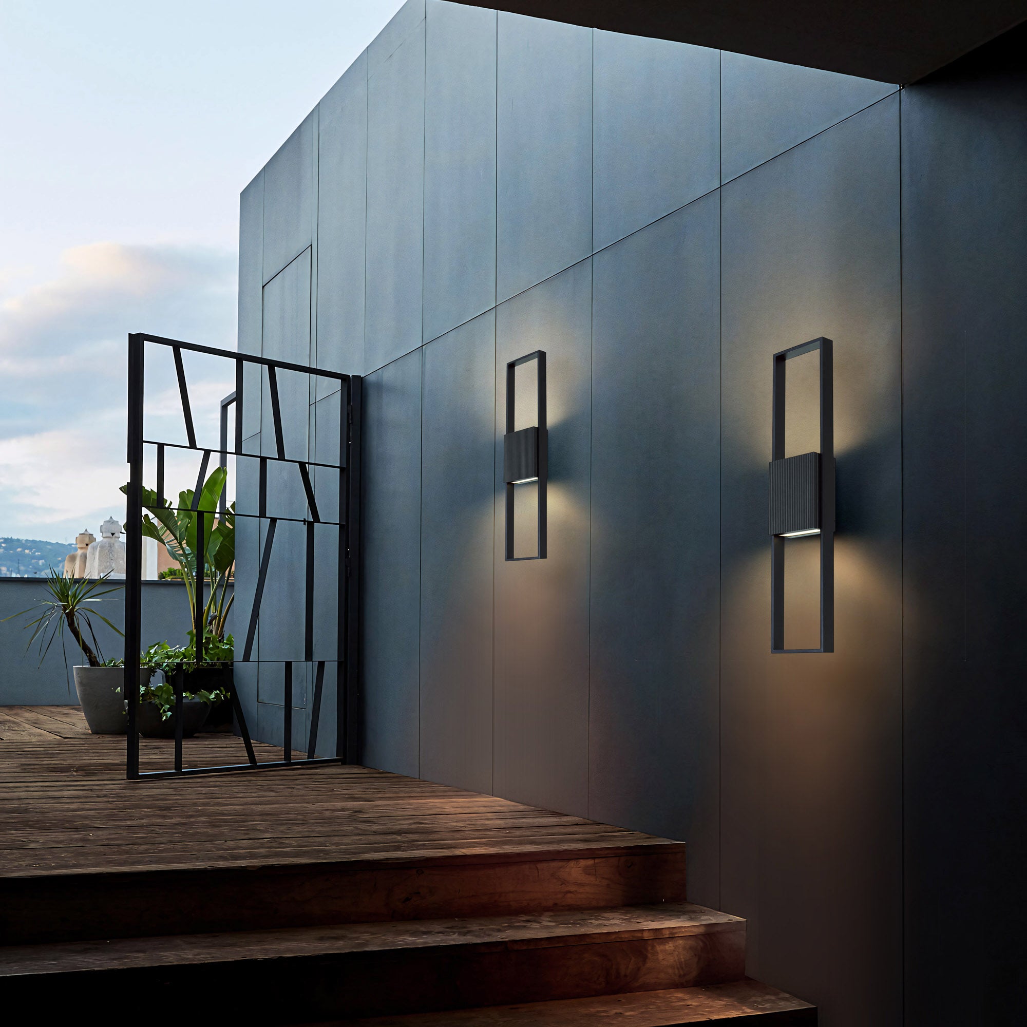Alteck Miami 32-Inch Black 3-CCT LED Outdoor Wall Light - AW0058-3CCT-W-BK - Application Exterior Image