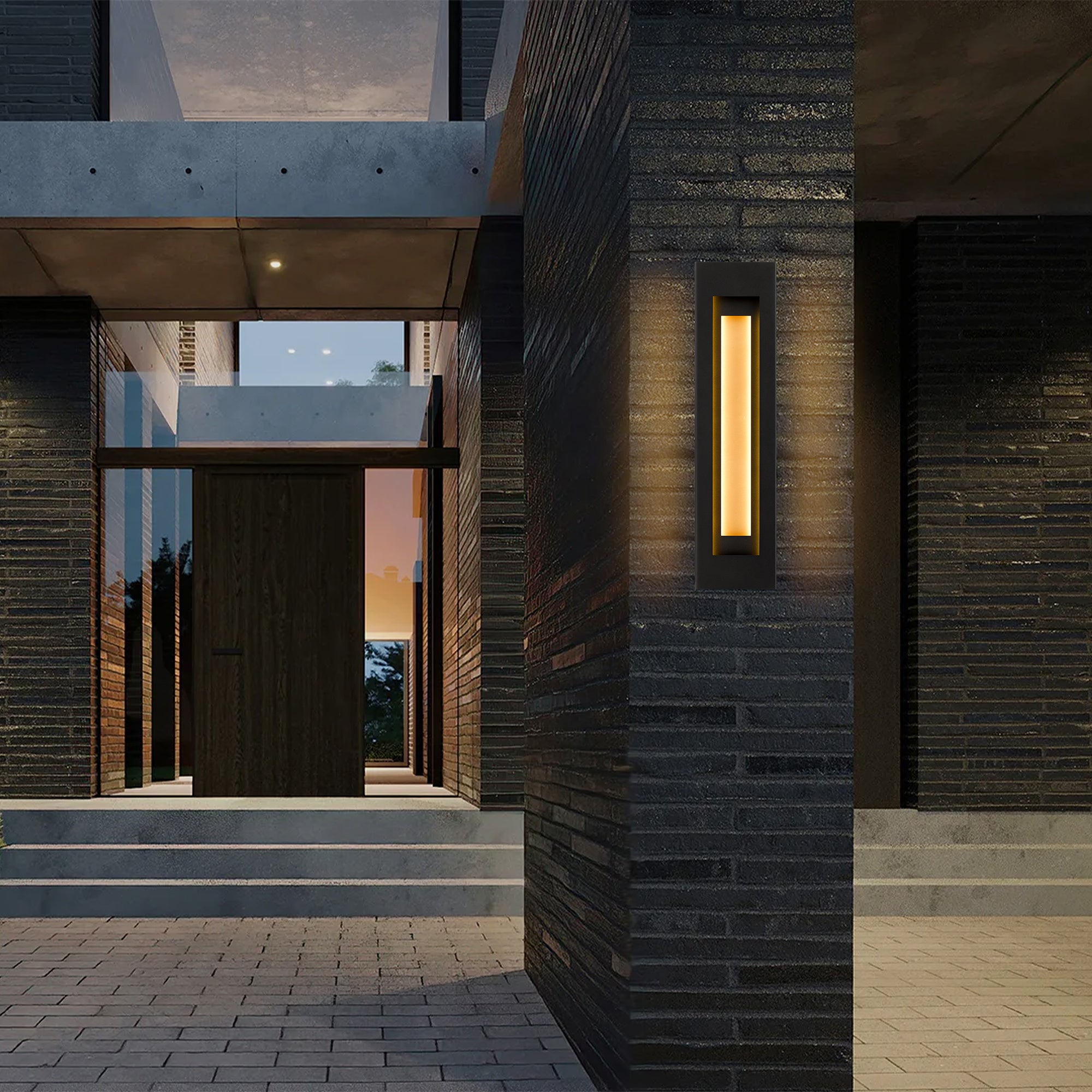 Alteck Layer 30-Inch Black 3-CCT LED Outdoor Wall Light - AW0081-3CCT-W-BK - Application Exterior Image