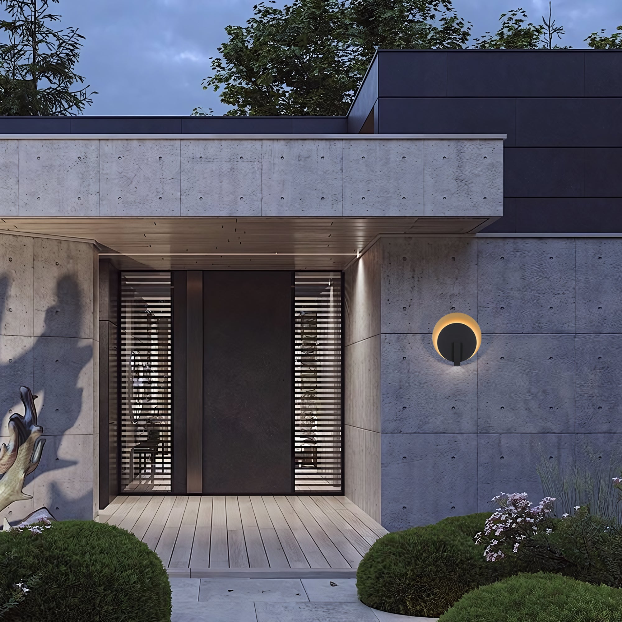 Alteck Eclipse 12.75-Inch Black 3-CCT LED Outdoor Wall Light - AW0089-3CCT-W-BK/PB - Application Exterior Image