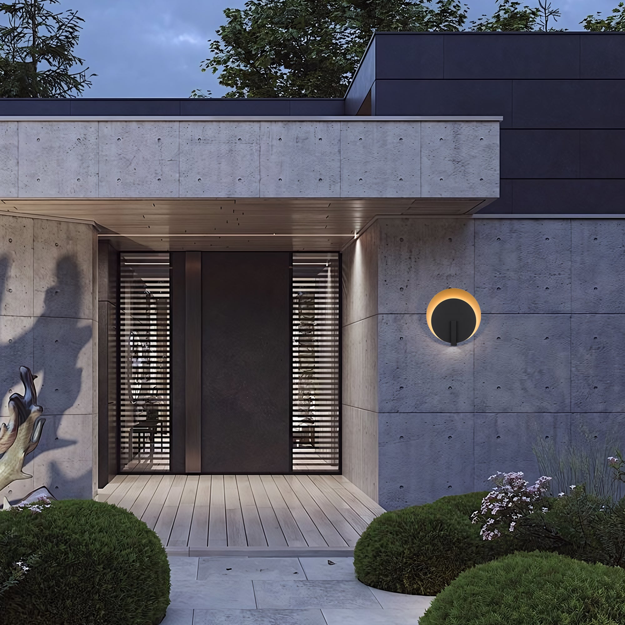 Alteck Eclipse 18.75-Inch Black 3-CCT LED Outdoor Wall Light - AW0090-3CCT-W-BK/PB - Application Exterior Image