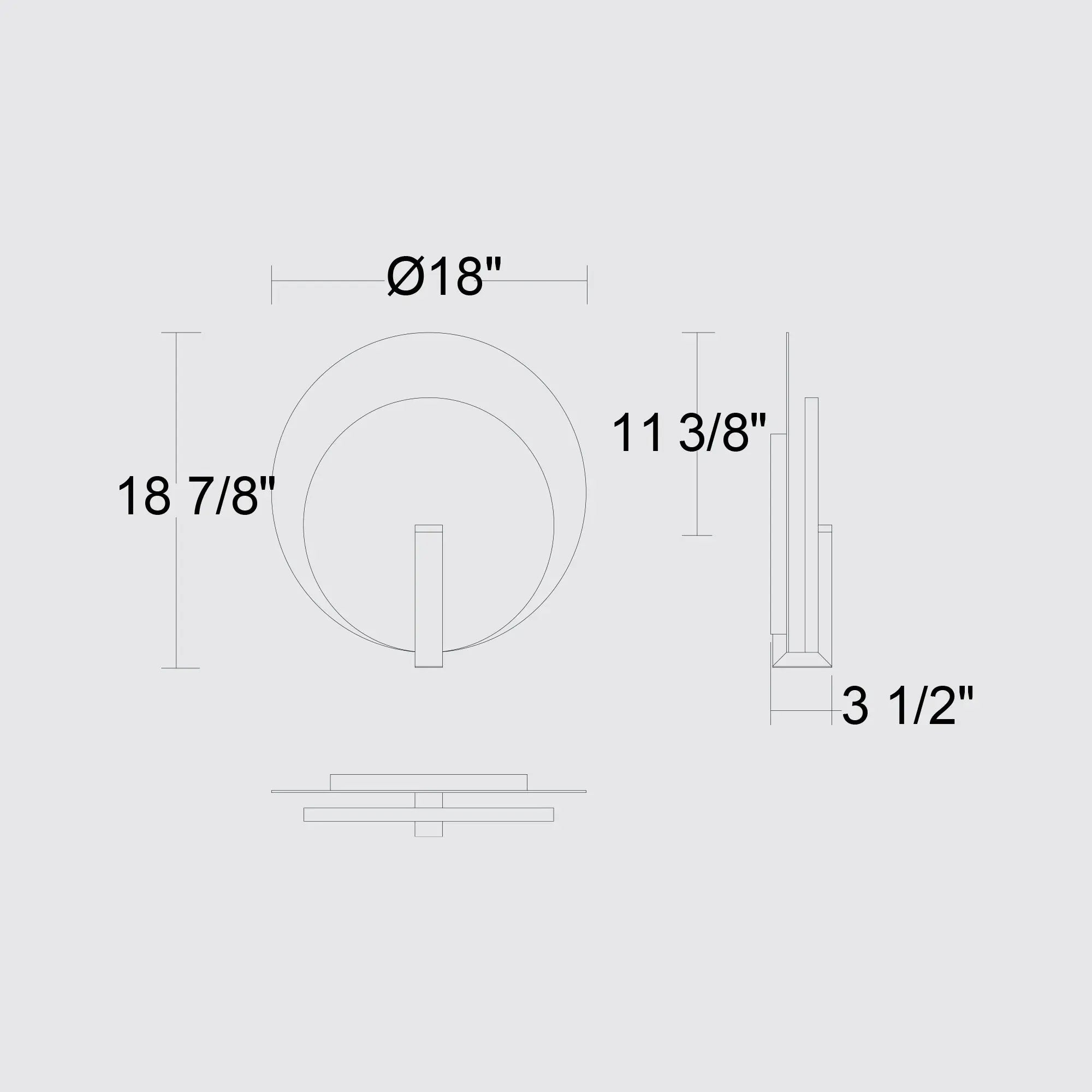 Alteck Eclipse 18.75-Inch Black 3-CCT LED Outdoor Wall Light - AW0090-3CCT-W-BK/PB - Line Drawing