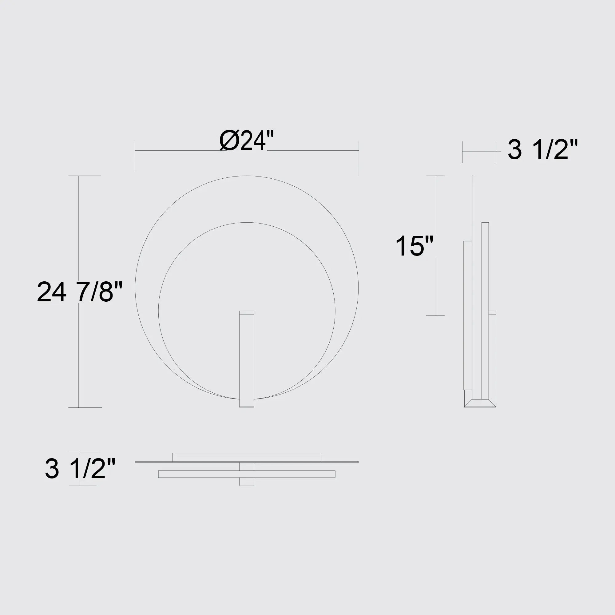 Alteck Eclipse 24.75-Inch Black 3-CCT LED Outdoor Wall Light - AW0091-3CCT-W-BK/PB - Line Drawing