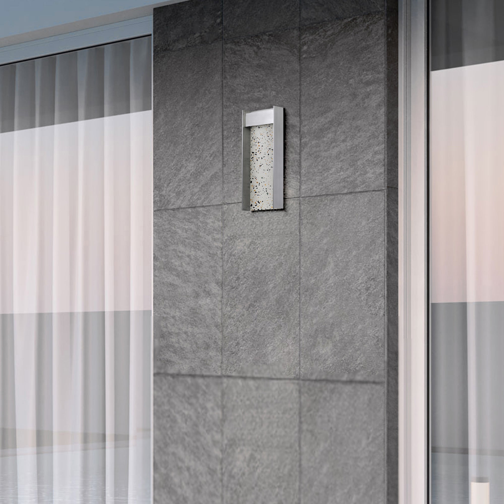 Alteck Terrazzo 14-Inch Brushed Aluminum 3-CCT LED Outdoor Wall Light - AW0095-3CCT-W-BA - Application Exterior Image