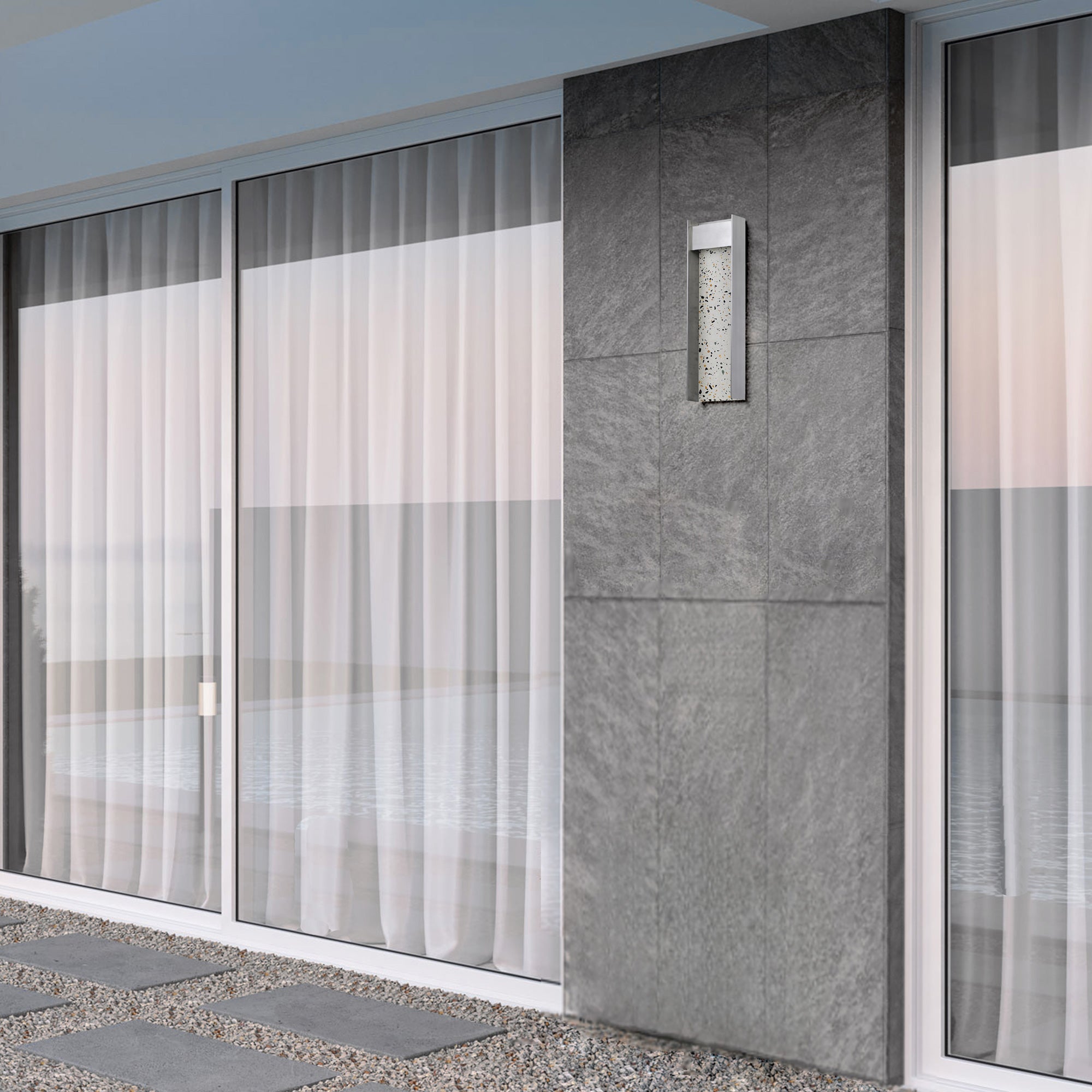 Alteck Terrazzo 20-Inch Brushed Aluminum 3-CCT LED Outdoor Wall Light - AW0096-3CCT-W-BA - Application Exterior Image