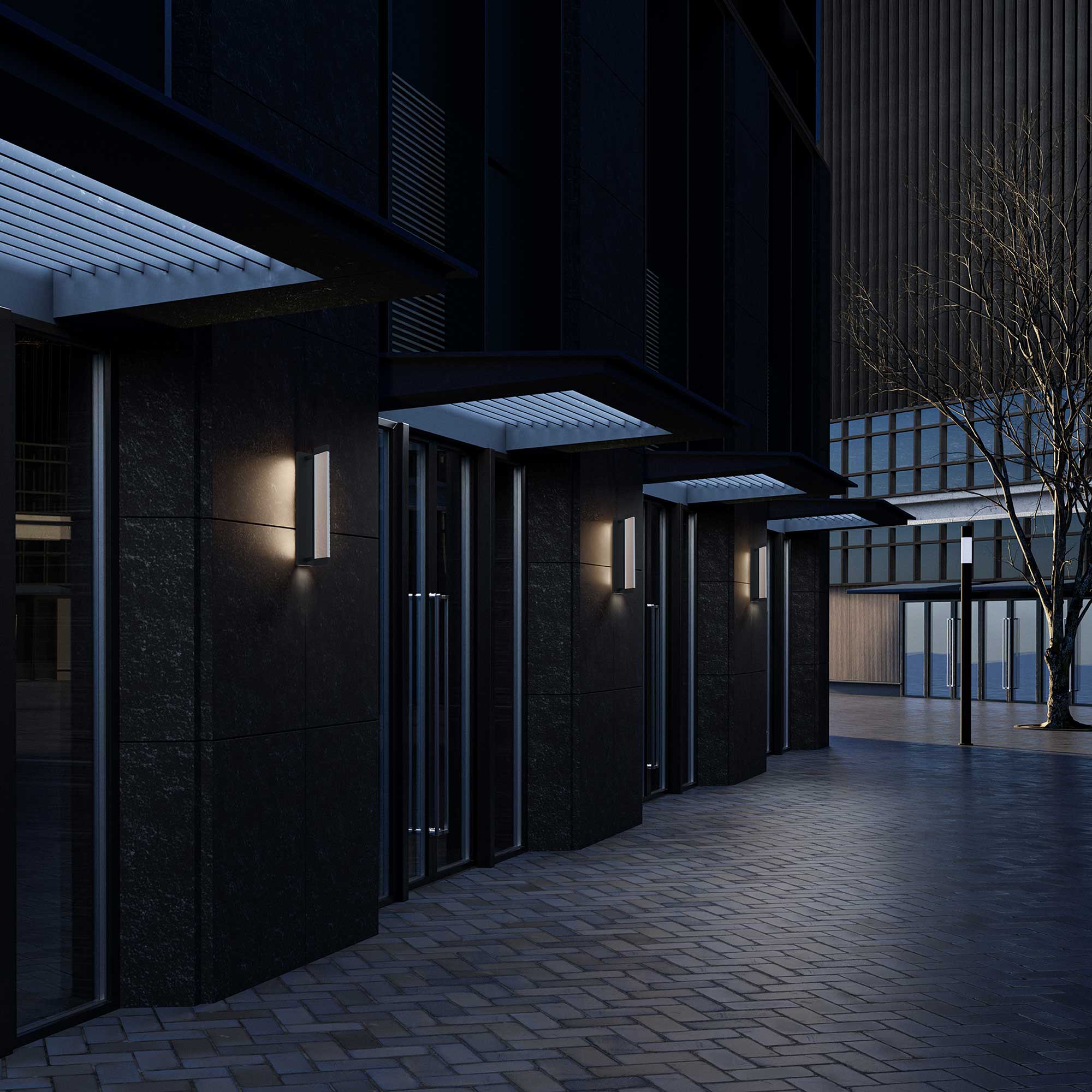 Alteck Solice 27-Inch Black 3-CCT LED Outdoor Wall Light - AW0098-3CCT-W-BK - Application Exterior Image