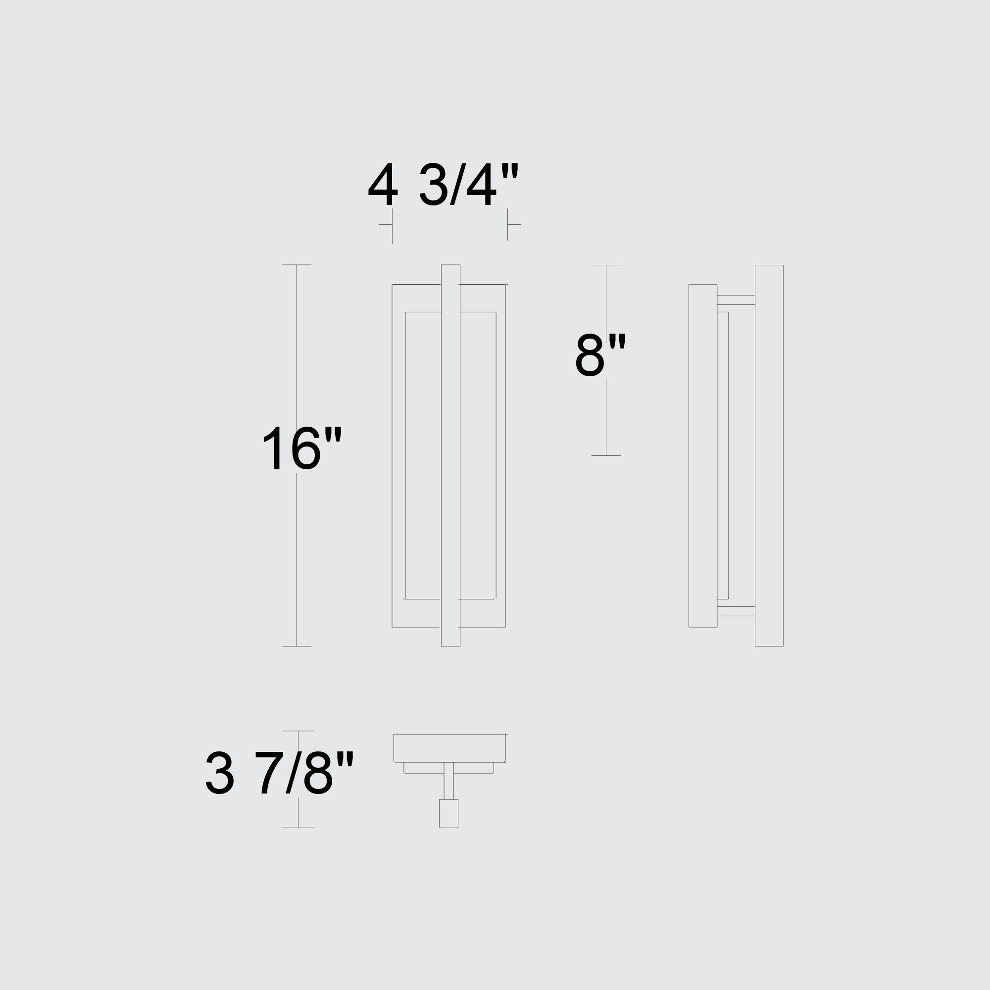 Alteck Dakota 16-Inch Black 3-CCT LED Outdoor Wall Light - AW0102-3CCT-W-BK - Line Drawing
