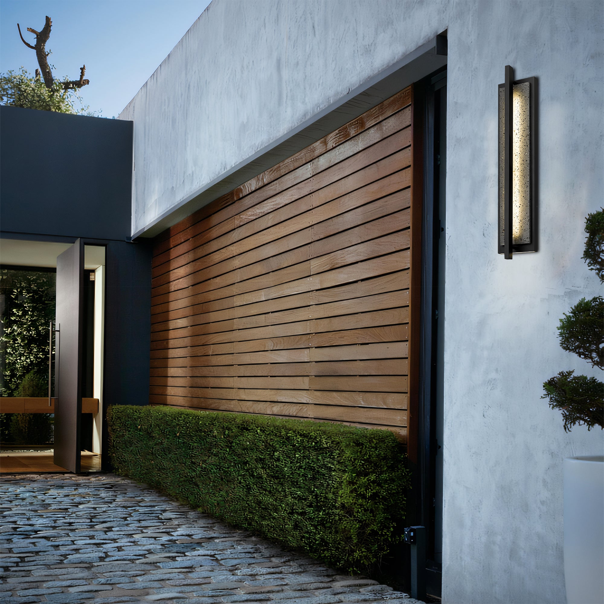 Alteck Dakota 32-Inch Black 3-CCT LED Outdoor Wall Light - AW0104-3CCT-W-BK - Application Exterior Image