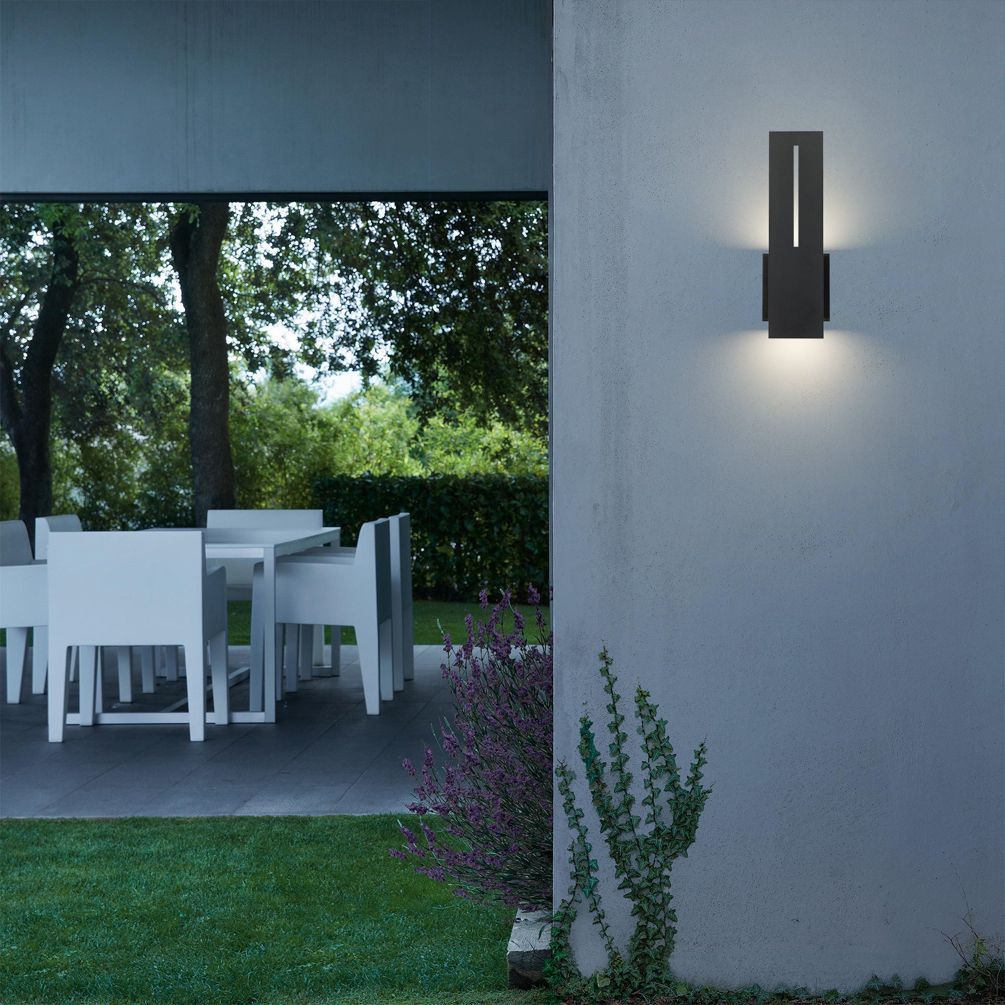 Alteck Slot 15-Inch Black 3-CCT LED Outdoor Wall Light - AW0109-3CCT-W-BK - Application Exterior Image
