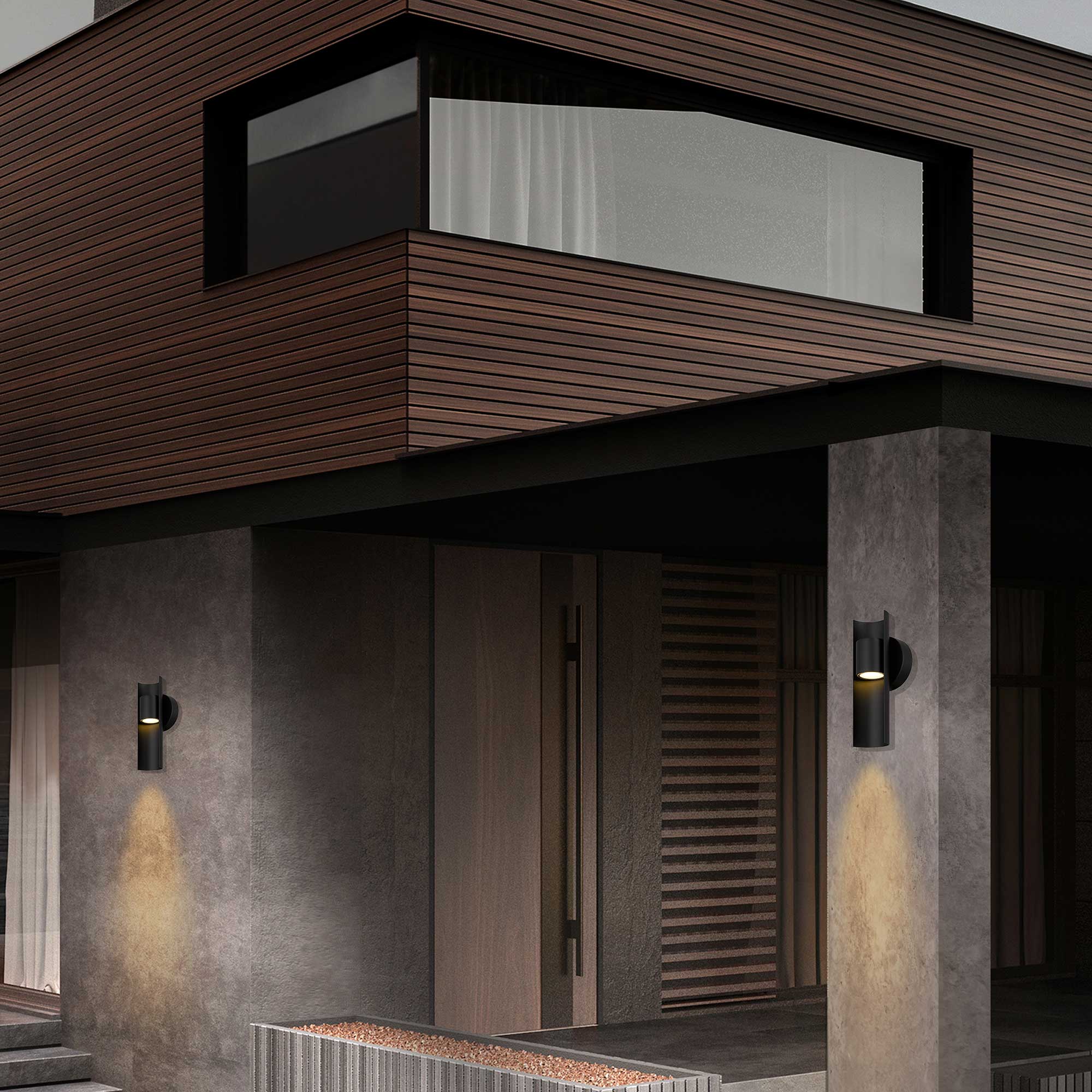 Alteck Hugo 11.5-Inch Black 3-CCT LED Outdoor Wall Light - AW0113-3CCT-W-BK - Application Exterior Image