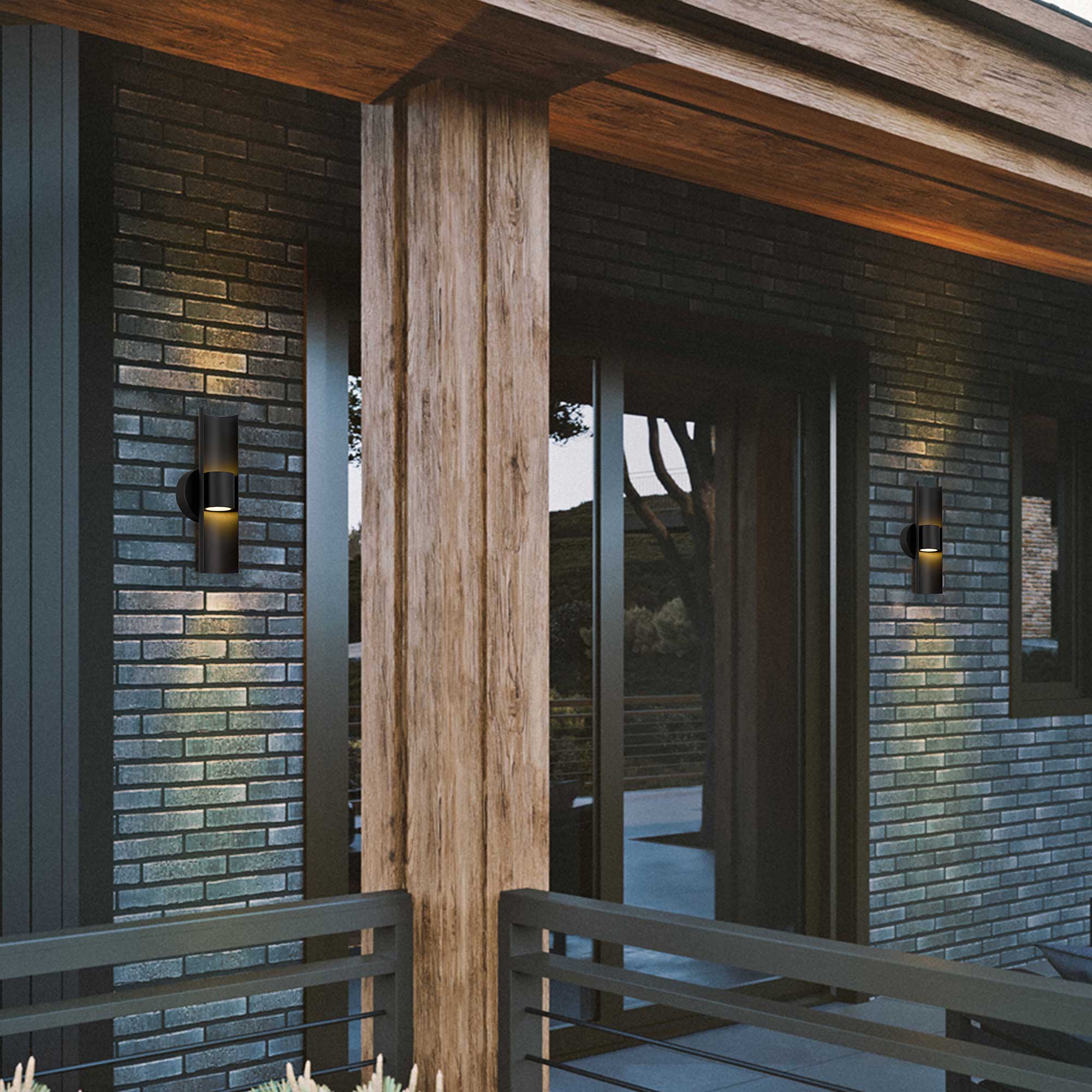Alteck Hugo 14-Inch Black 3-CCT LED Outdoor Wall Light - AW0114-3CCT-W-BK - Application Exterior Image