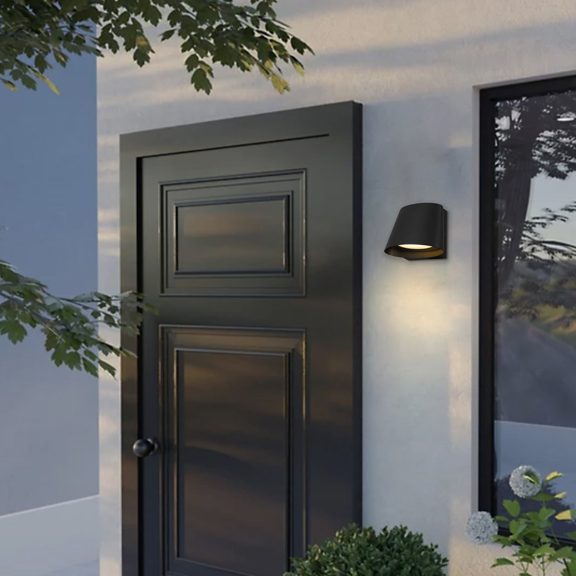 Alteck Grace 5-Inch Black 3-CCT LED Outdoor Wall Light - AW0115-3CCT-W-BK - Application Exterior Image