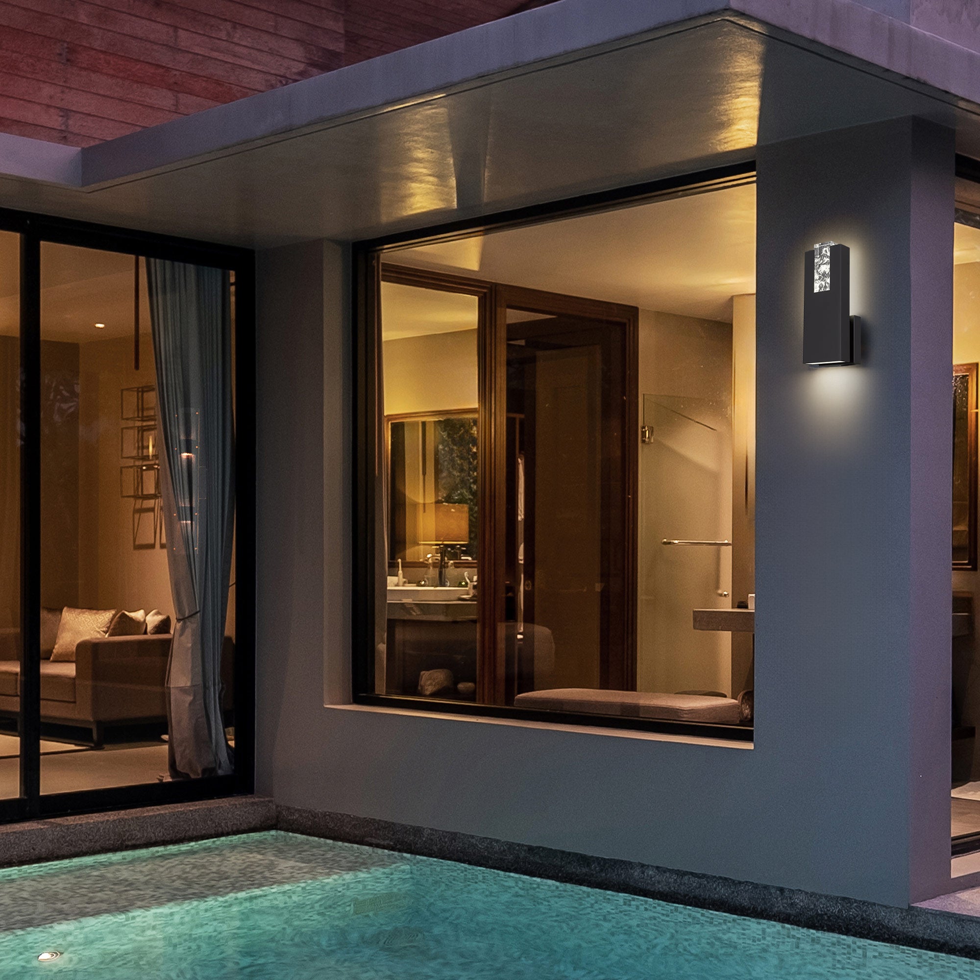 Alteck Mille 12.875-Inch Black 3-CCT LED Outdoor Wall Light - AW0116-3CCT-W-BK - Application Exterior Image