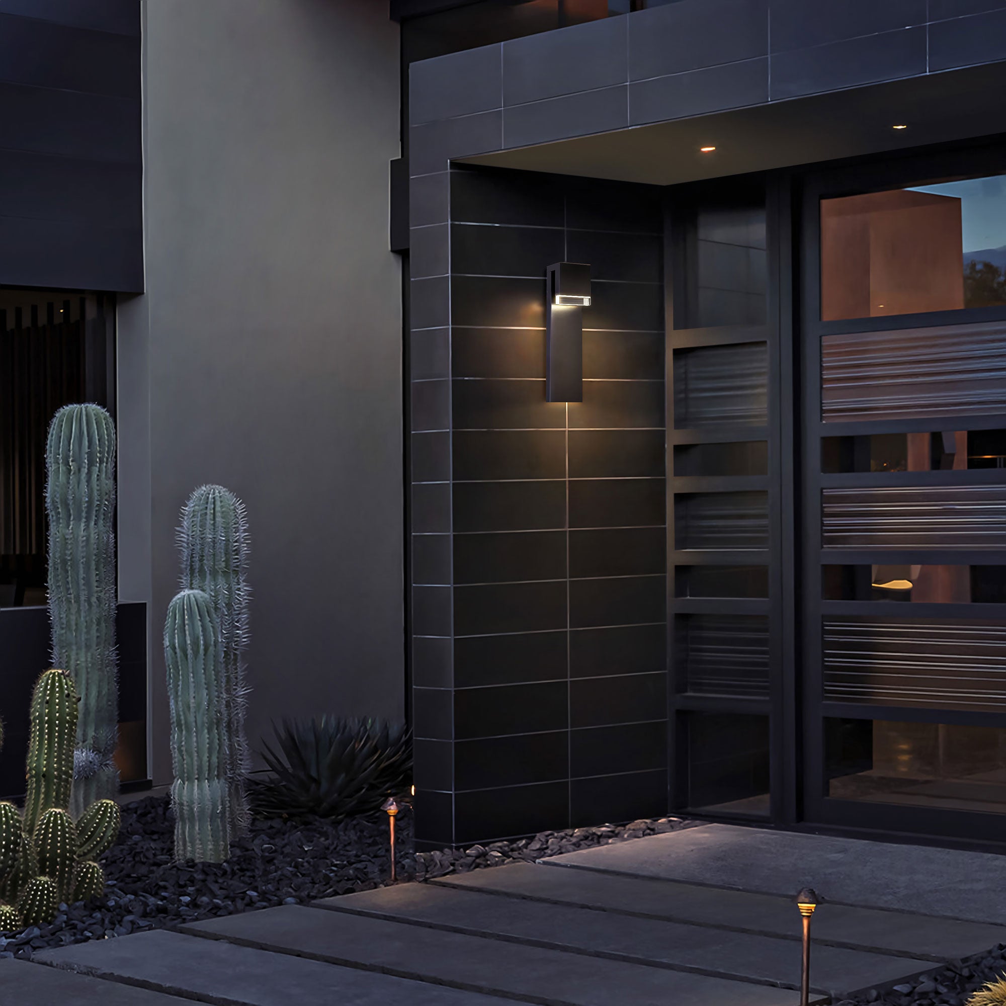 Alteck Lagos 24-Inch Black 3-CCT LED Outdoor Wall Light - AW0118-3CCT-W-BK - Application Exterior Image