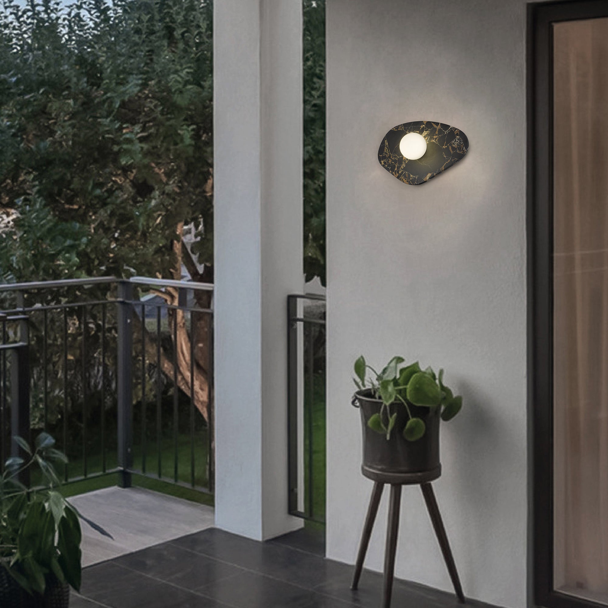 Alteck Tenere 7.75-Inch Black 3-CCT LED Outdoor Wall Light - AW0120-3CCT-W-BK - Application Exterior Image