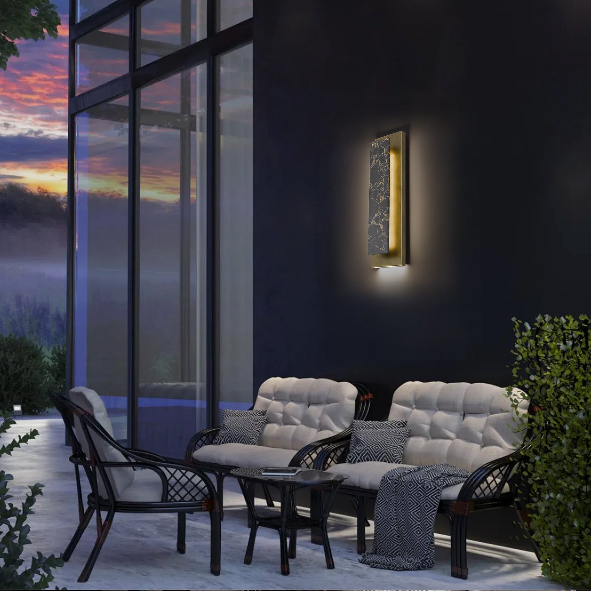 Alteck Zoey 24-Inch Painted Antique Brass 3-CCT LED Outdoor Wall Light - AW0124-3CCT-W-PAB - Application Exterior Image