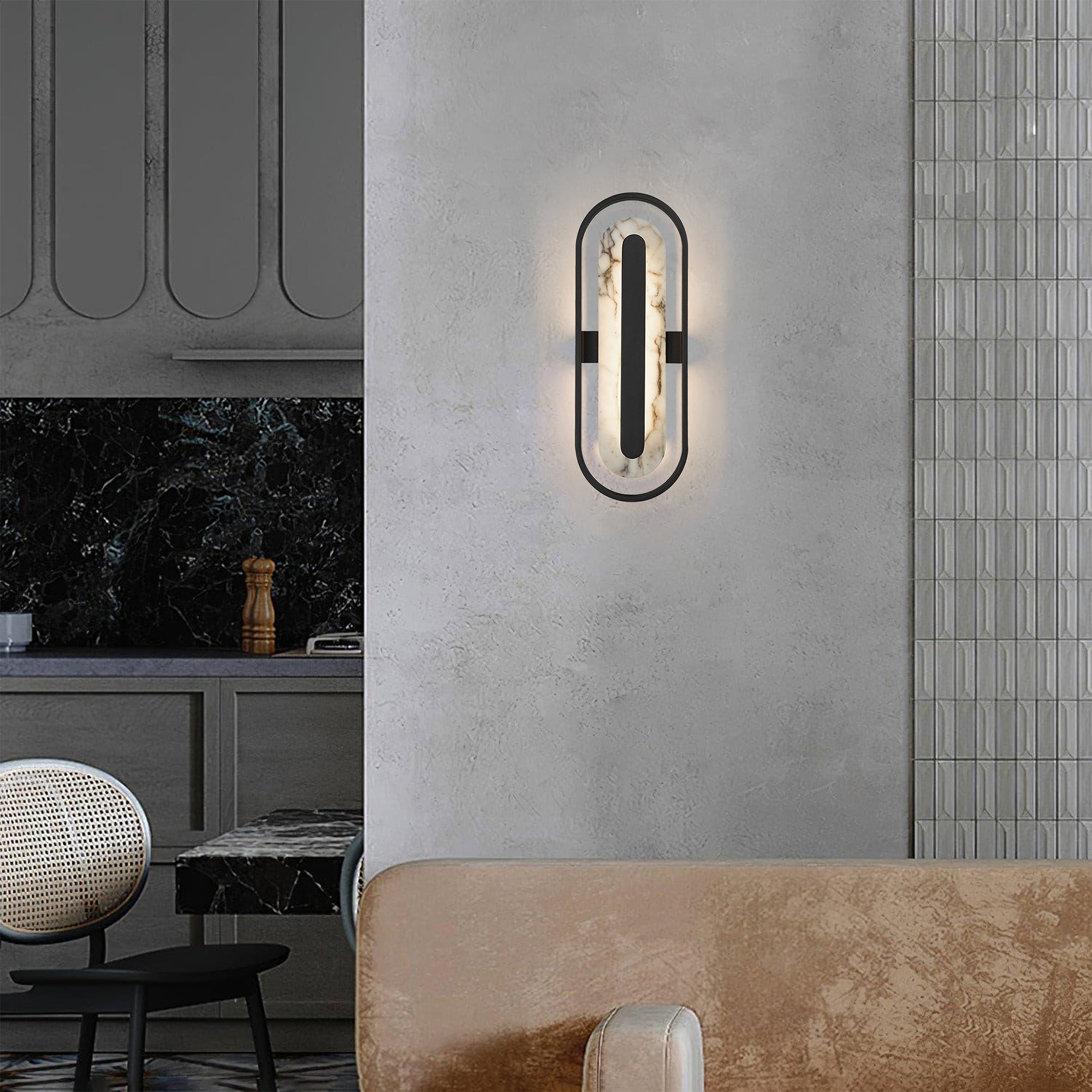 Alteck Roundabout 22-Inch Painted Antique Brass 3-CCT LED Outdoor Wall Light - AW0125-3CCT-W-BK - Application Interior Image