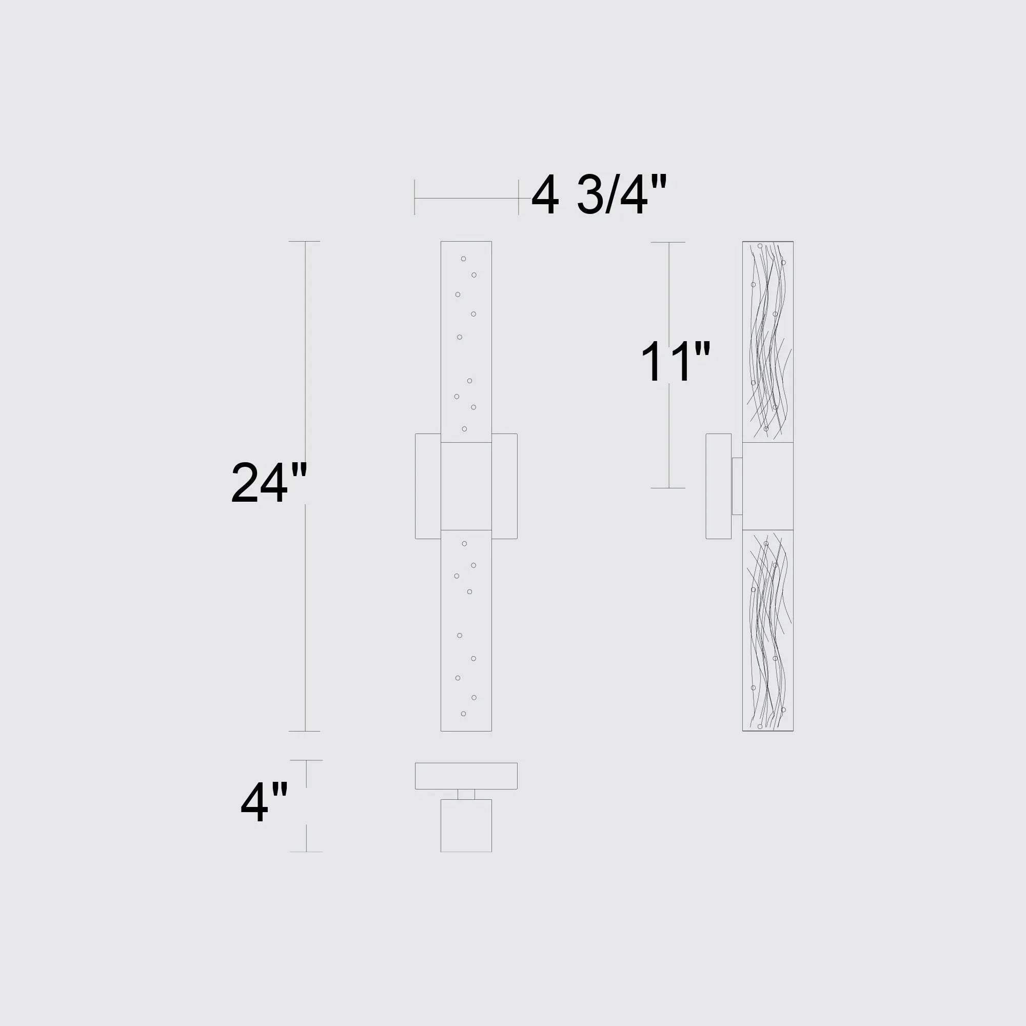 Alteck Folio 24-Inch Black 3-CCT LED Outdoor Wall Light - AW0129-3CCT-W-BK - Line Drawing