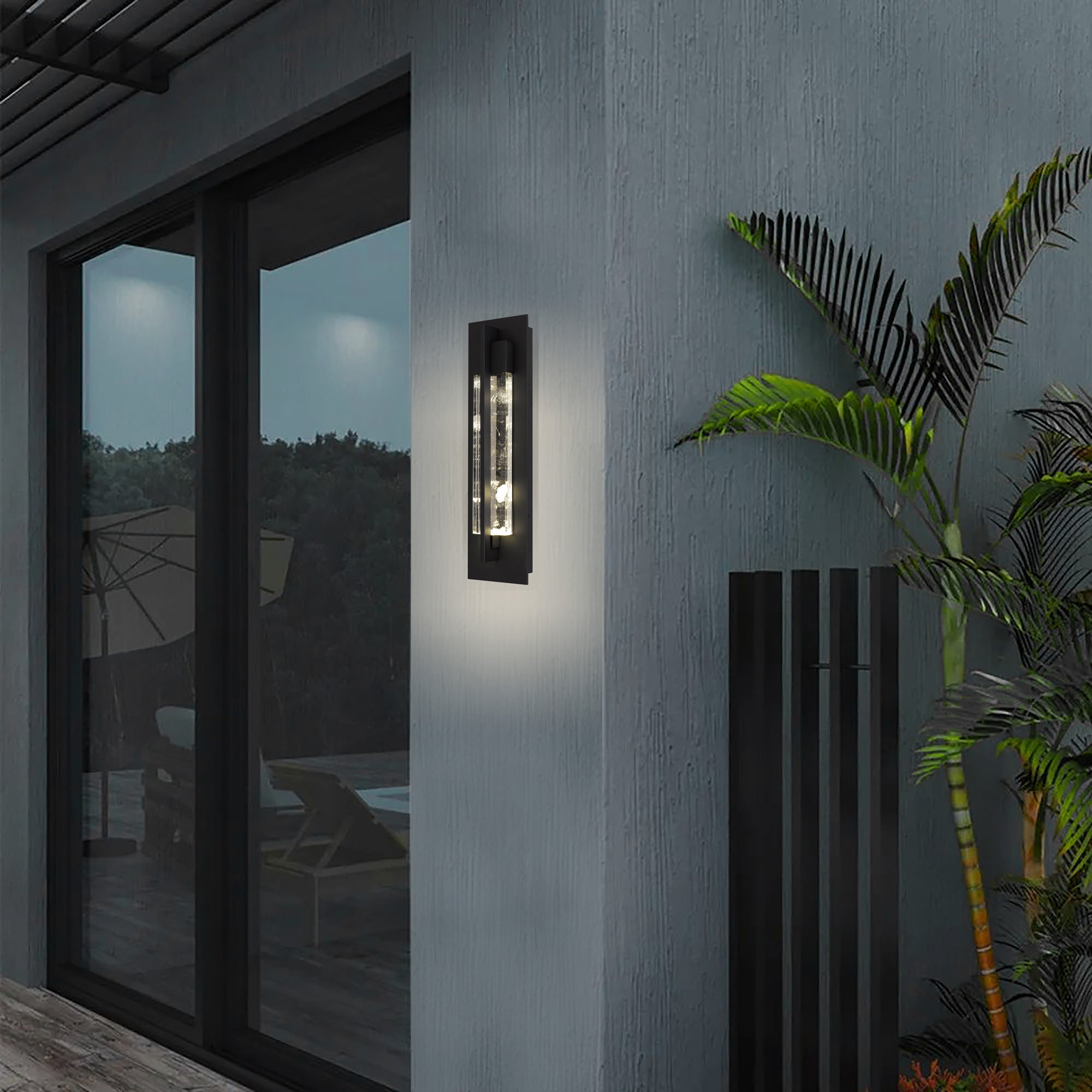 Alteck Rivera 20-Inch Black 3-CCT LED Outdoor Wall Light - AW0133-3CCT-W-BK - Application Exterior Image