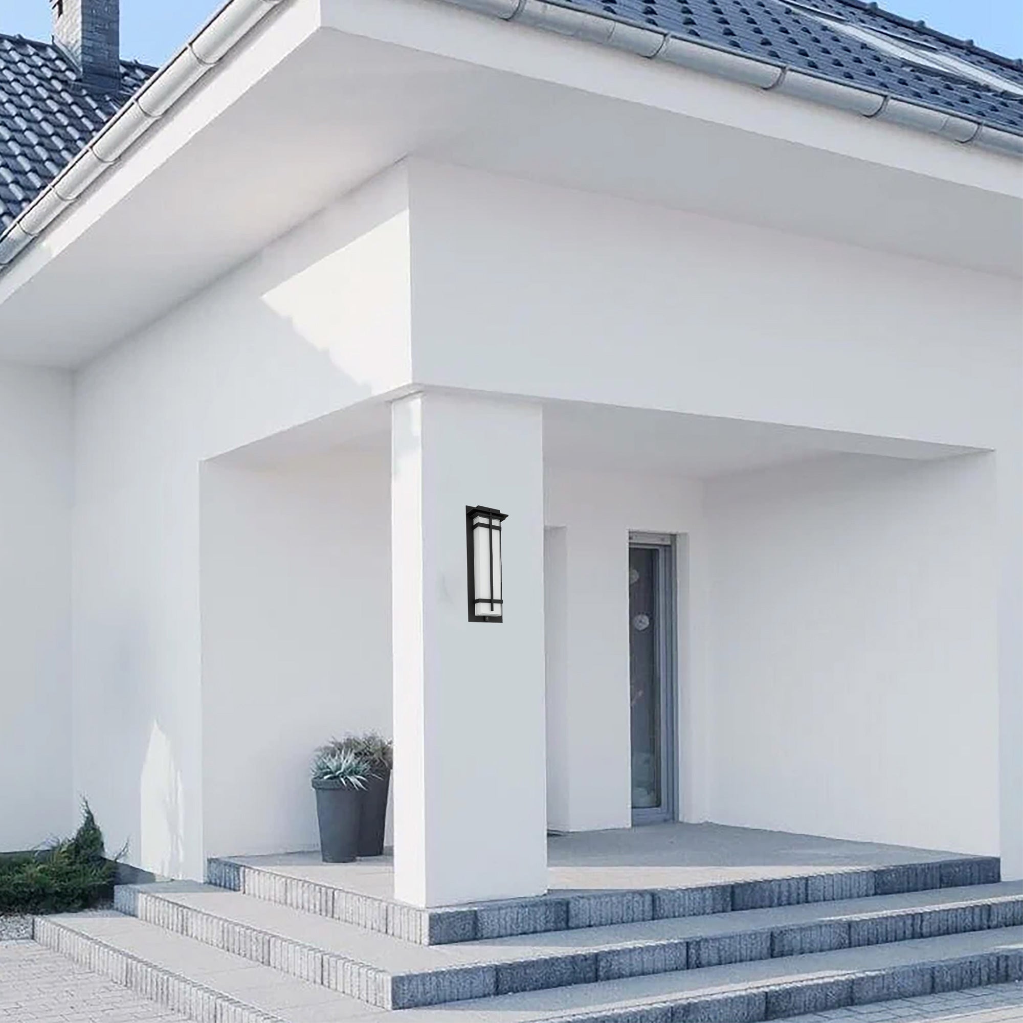 Alteck Frank 18-Inch Black 3-CCT LED Outdoor Wall Light - AW0137-3CCT-W-BK - Application Exterior Image
