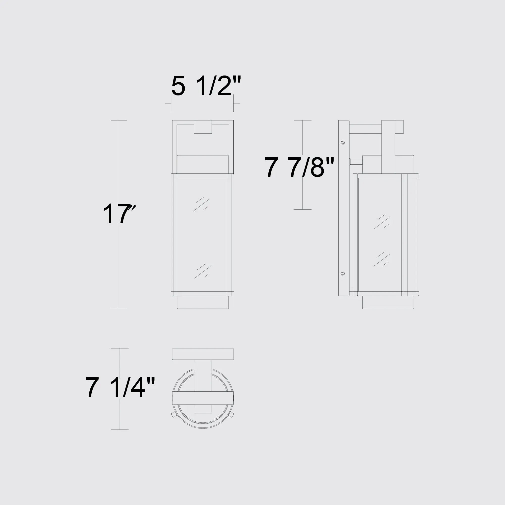 Alteck Winston 17-Inch Black 3-CCT LED Outdoor Wall Light - AW0141-3CCT-W-BK - Line Drawing