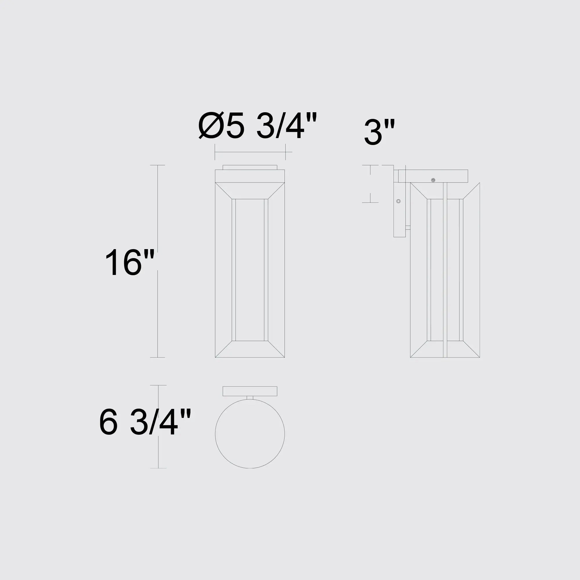 Alteck Aura 16-Inch Black 3-CCT LED Outdoor Wall Light - AW0146-3CCT-W-BK - Line Drawing