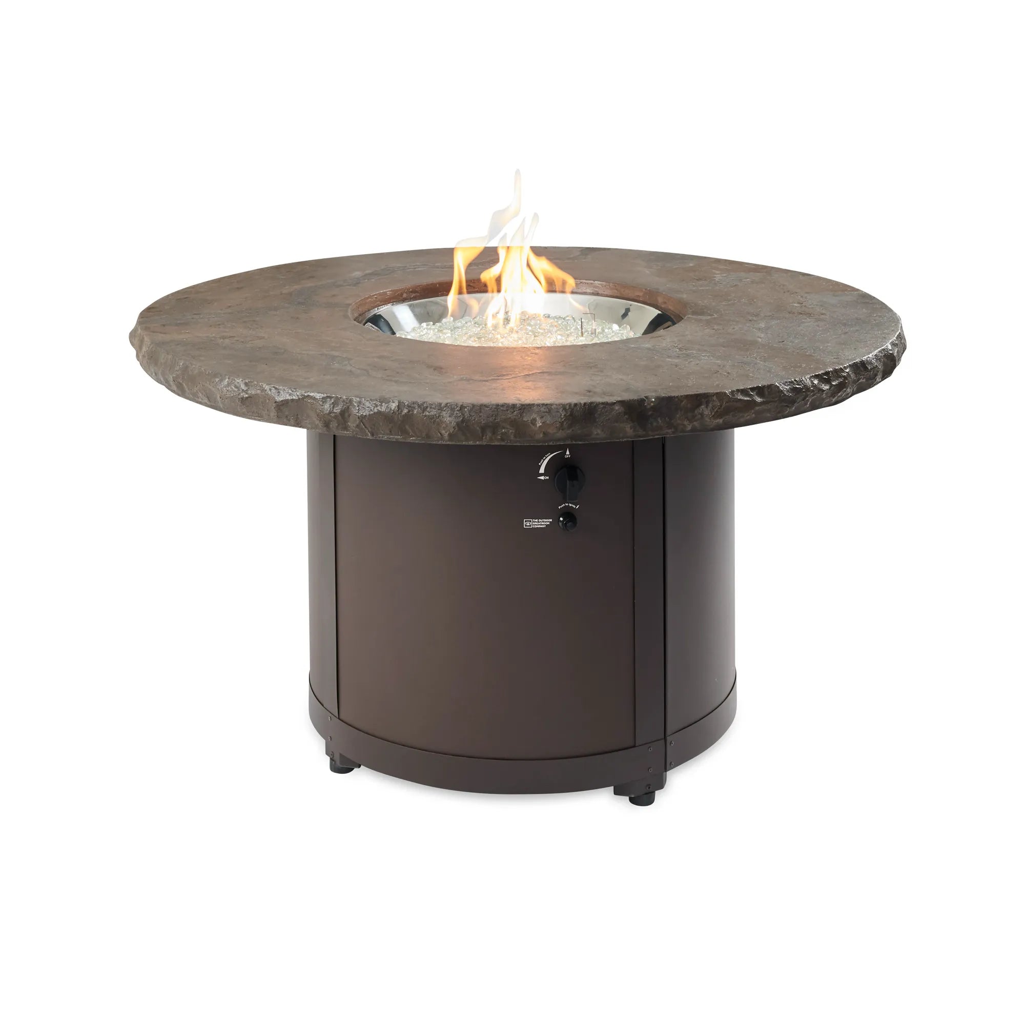 Beacon 48″ Round Gas Fire Table – Marbleized Noche – The Outdoor GreatRoom Company