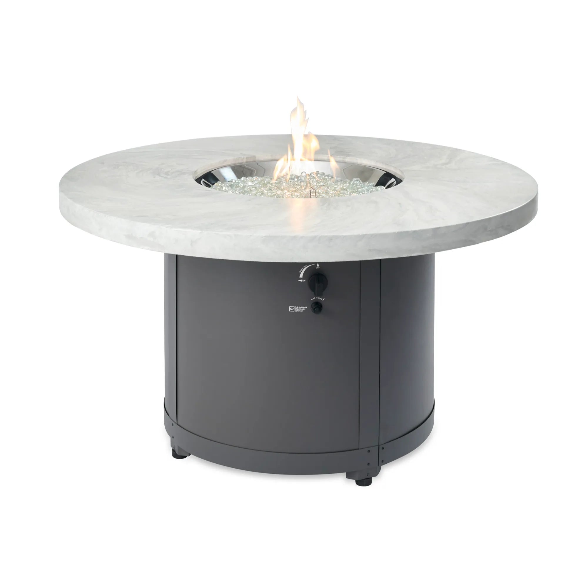 Beacon 48″ Round Gas Fire Table – White Onyx – The Outdoor GreatRoom Company
